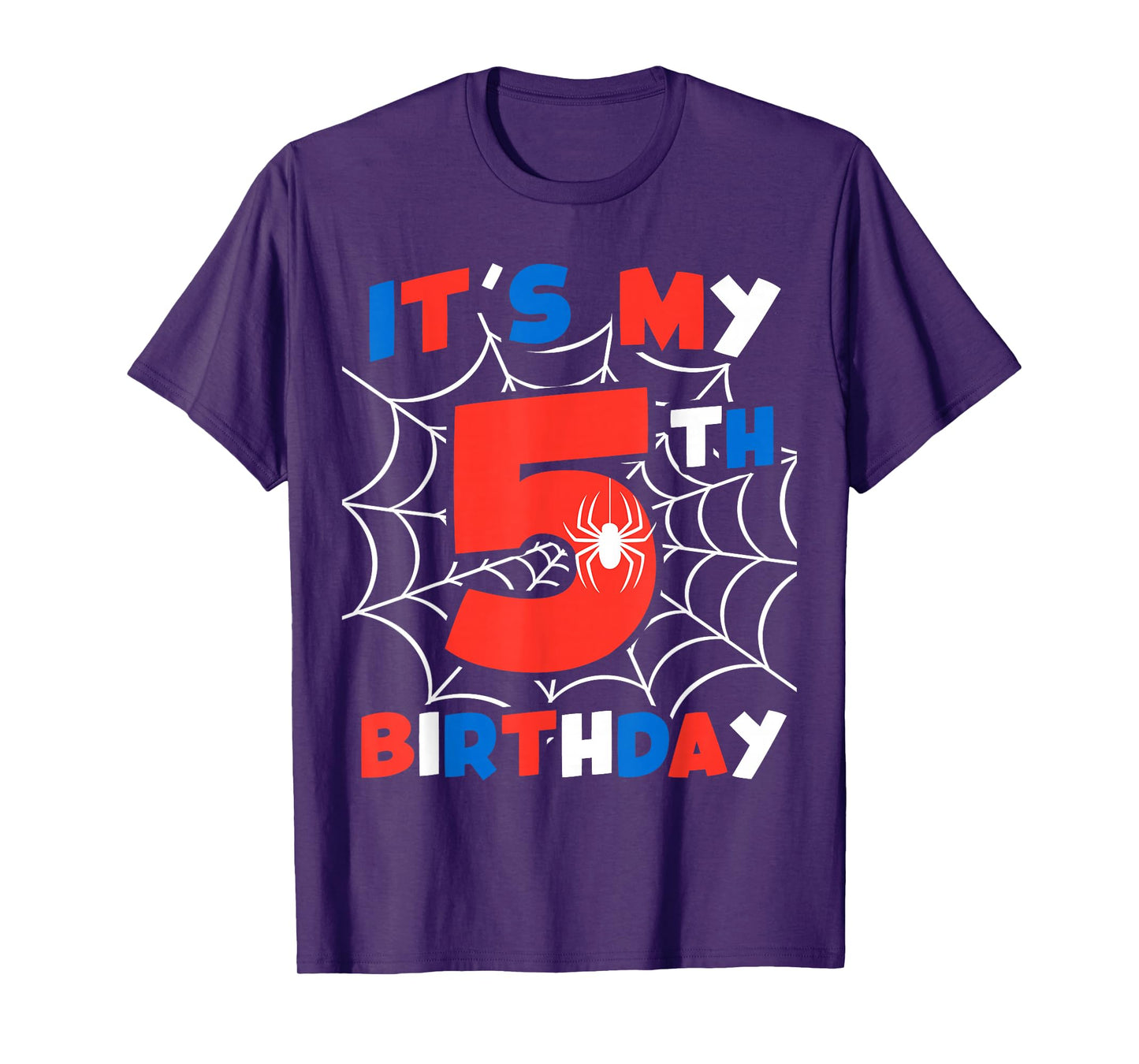 Spider Web 5th Birthday Party 5 Year Old Birthday Boys Kids T-Shirt