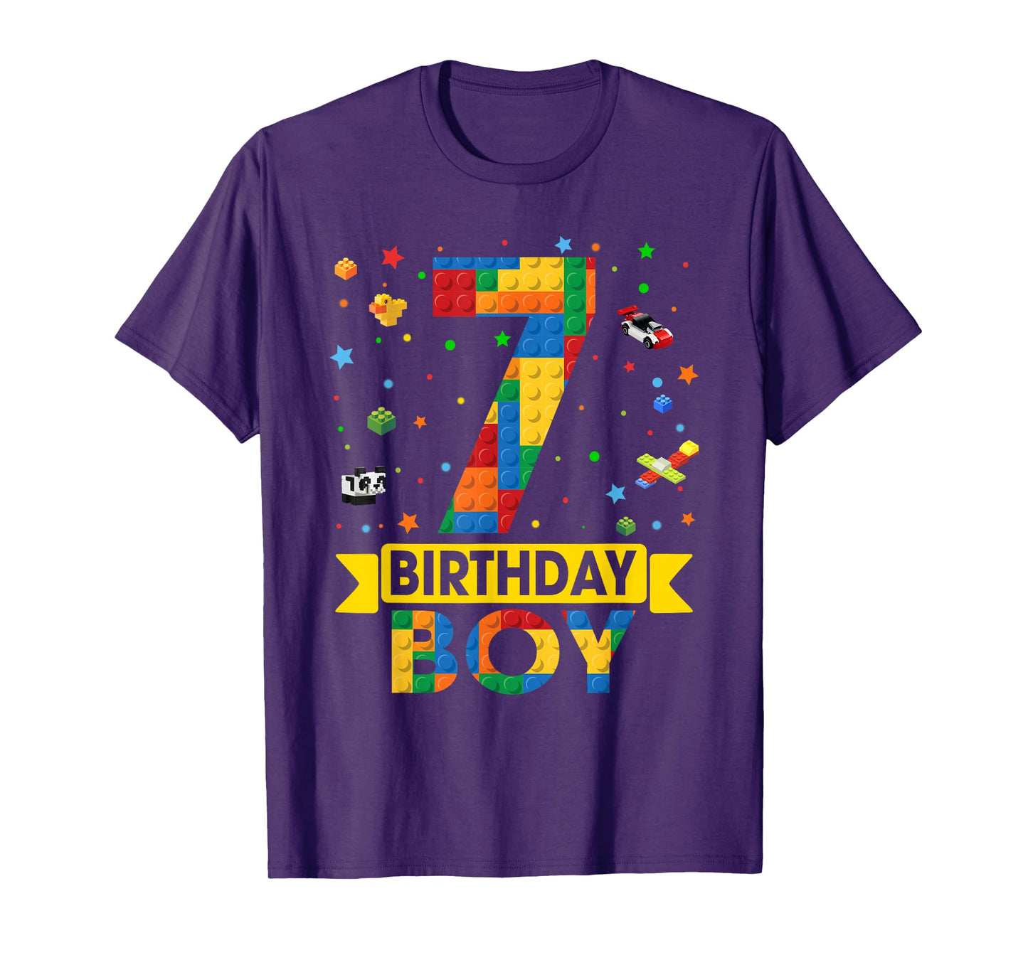 Kids Funny 7 Year Old Building Blocks 7th Birthday Boy T-Shirt