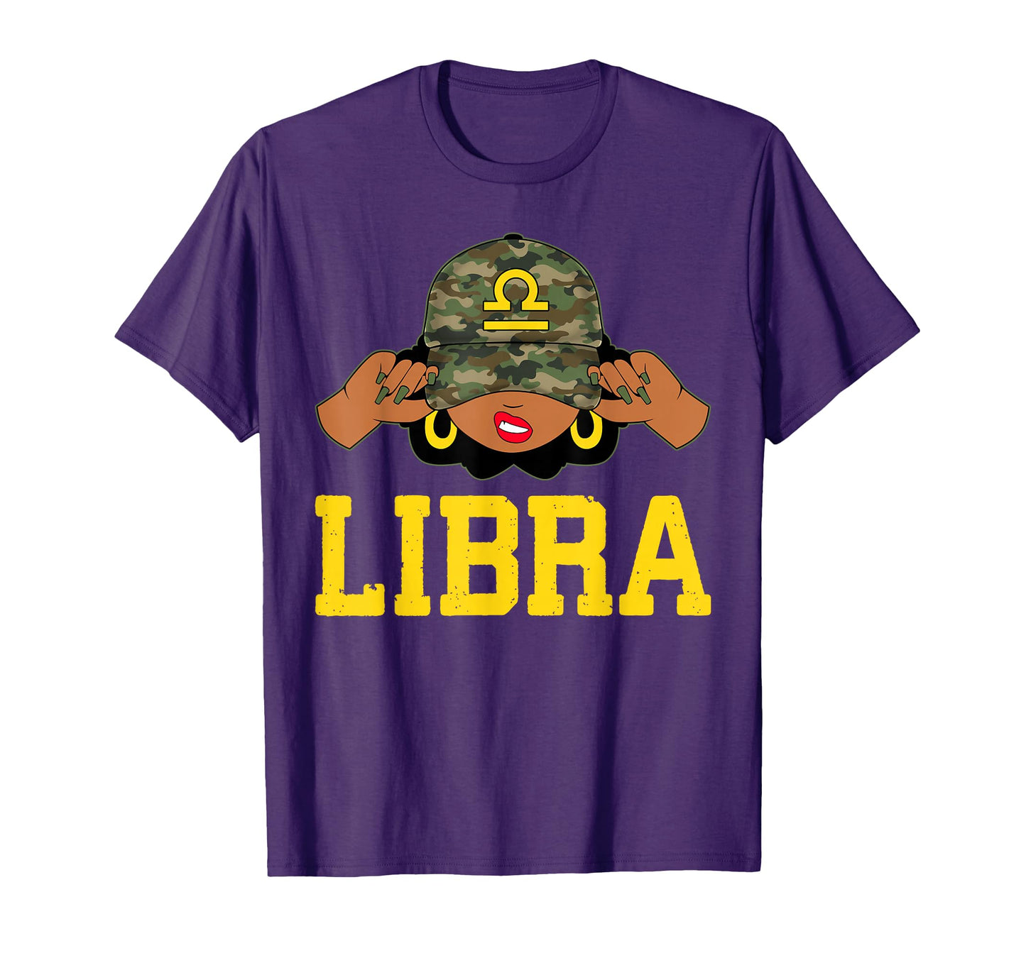 Libra Queen Sassy Black Woman Camouflage Cap Zodiac T-Shirt