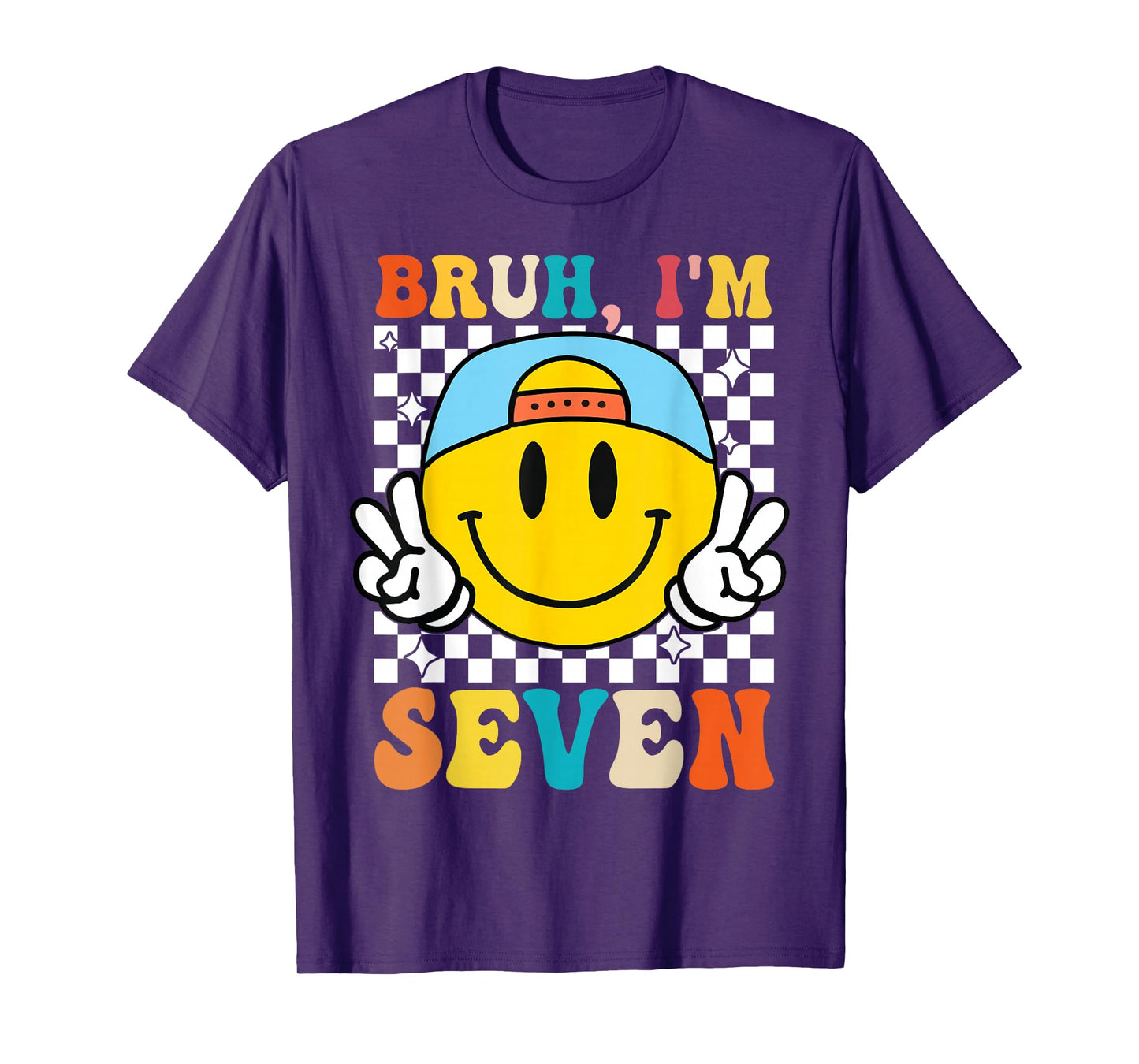 Bruh I'm Seven 7 7th Birthday Groovy Boys Girls 7 Years Old T-Shirt