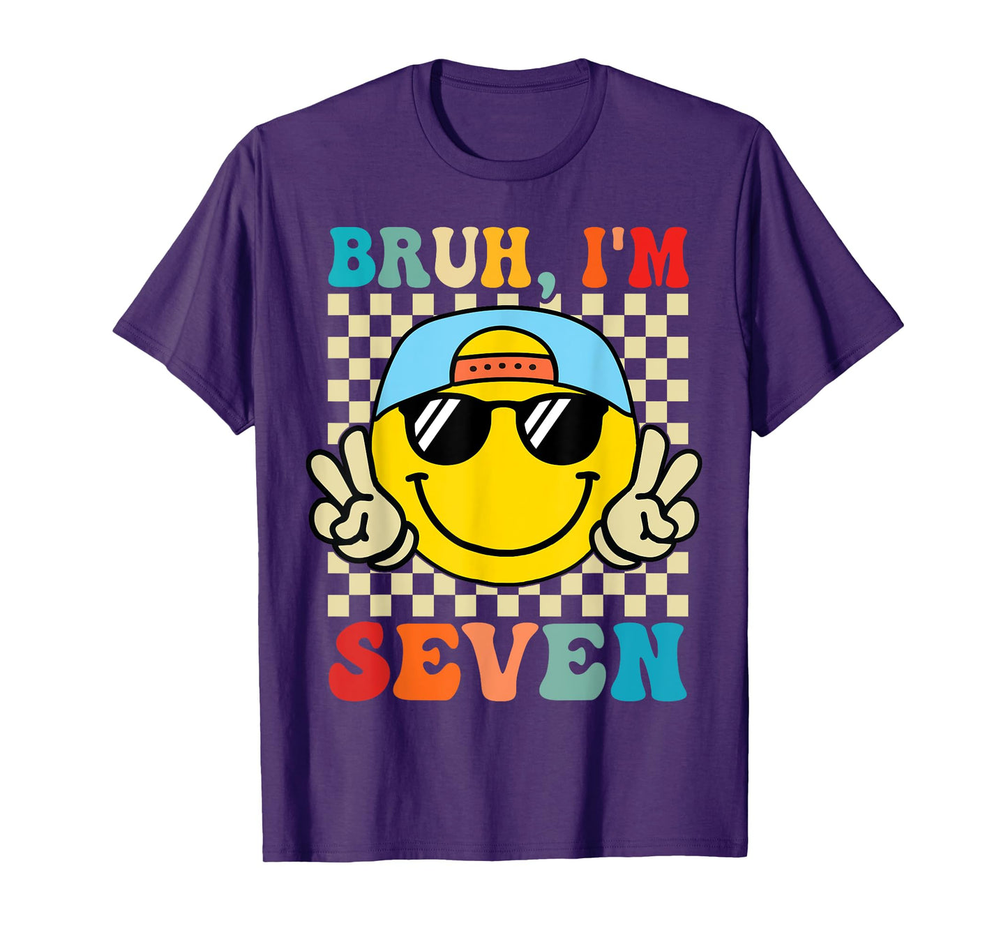 Bruh I'm Seven 7 7th Birthday Groovy Boys Girls 7 Years Old T-Shirt