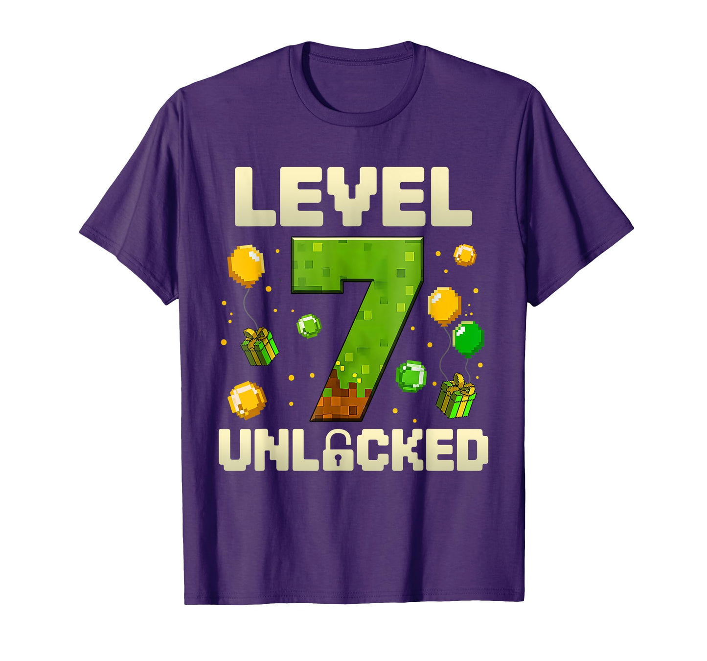 Birthday Boy Shirt Level 7 Unlocked 7th Birthday Game Pixel T-Shirt