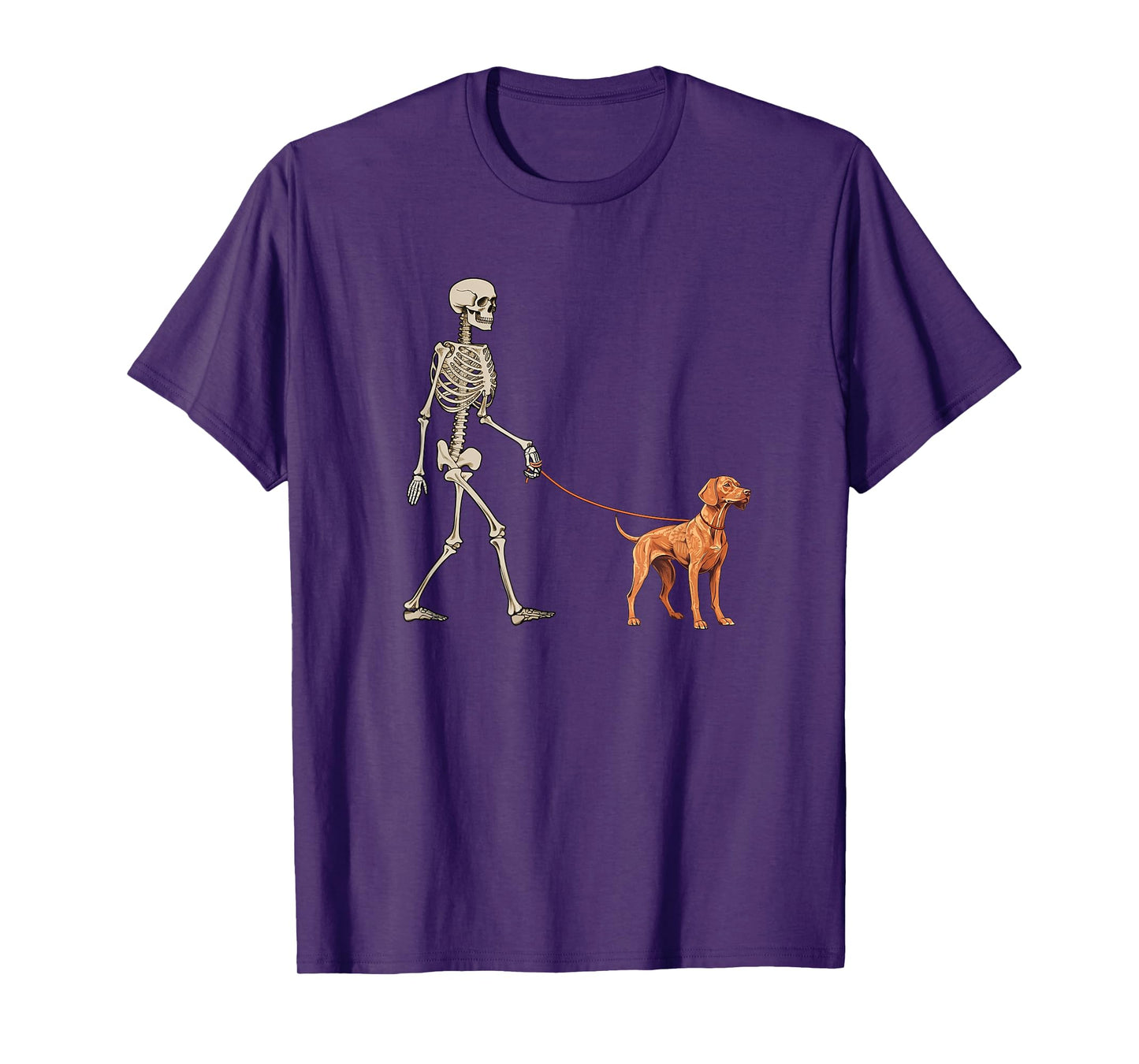 Funny Vizsla Skeleton Dog Walking Halloween Dog T-Shirt