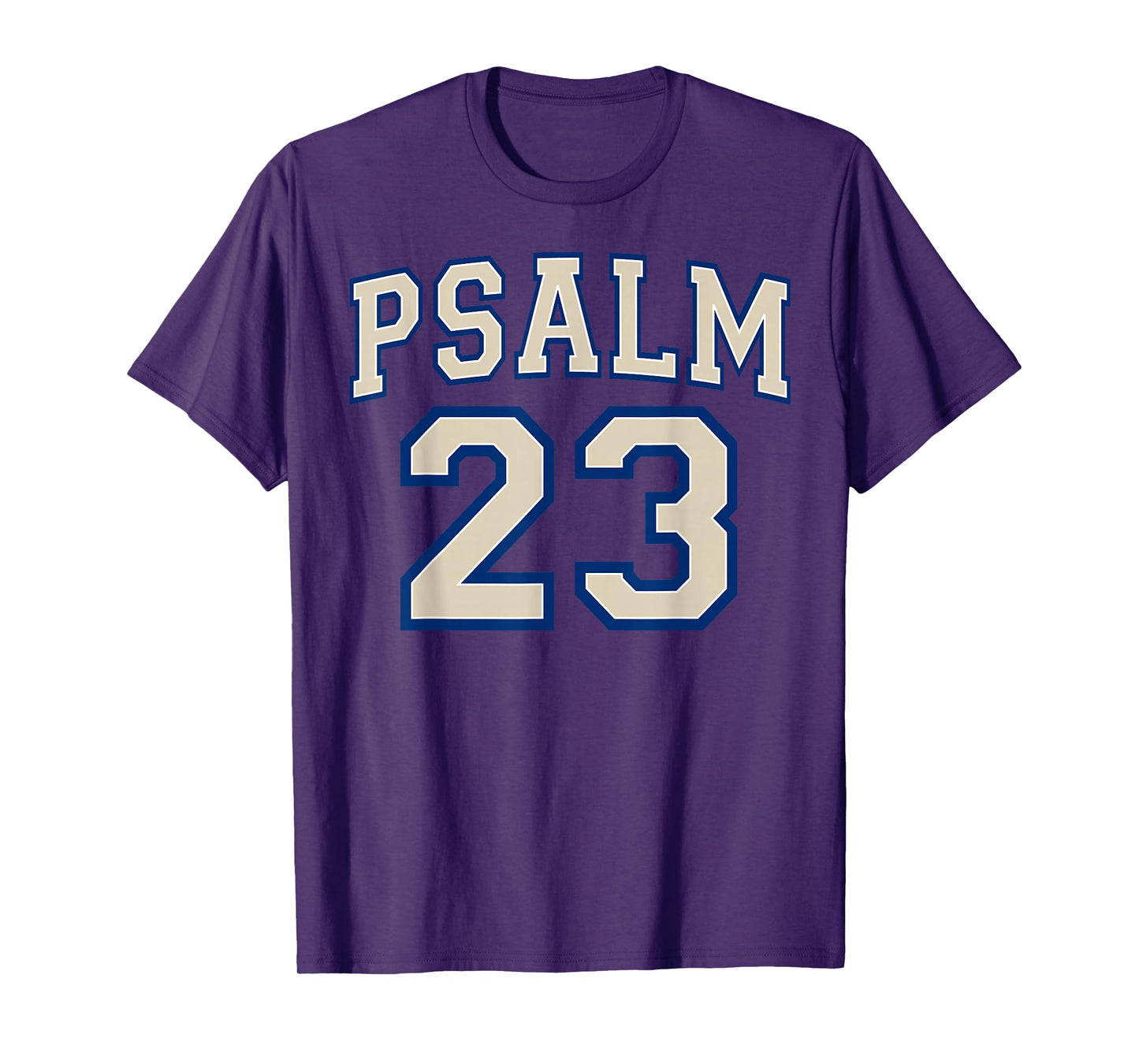 Psalm 23 Christian Faith Ivory and Blue Varisty Letters T-Shirt