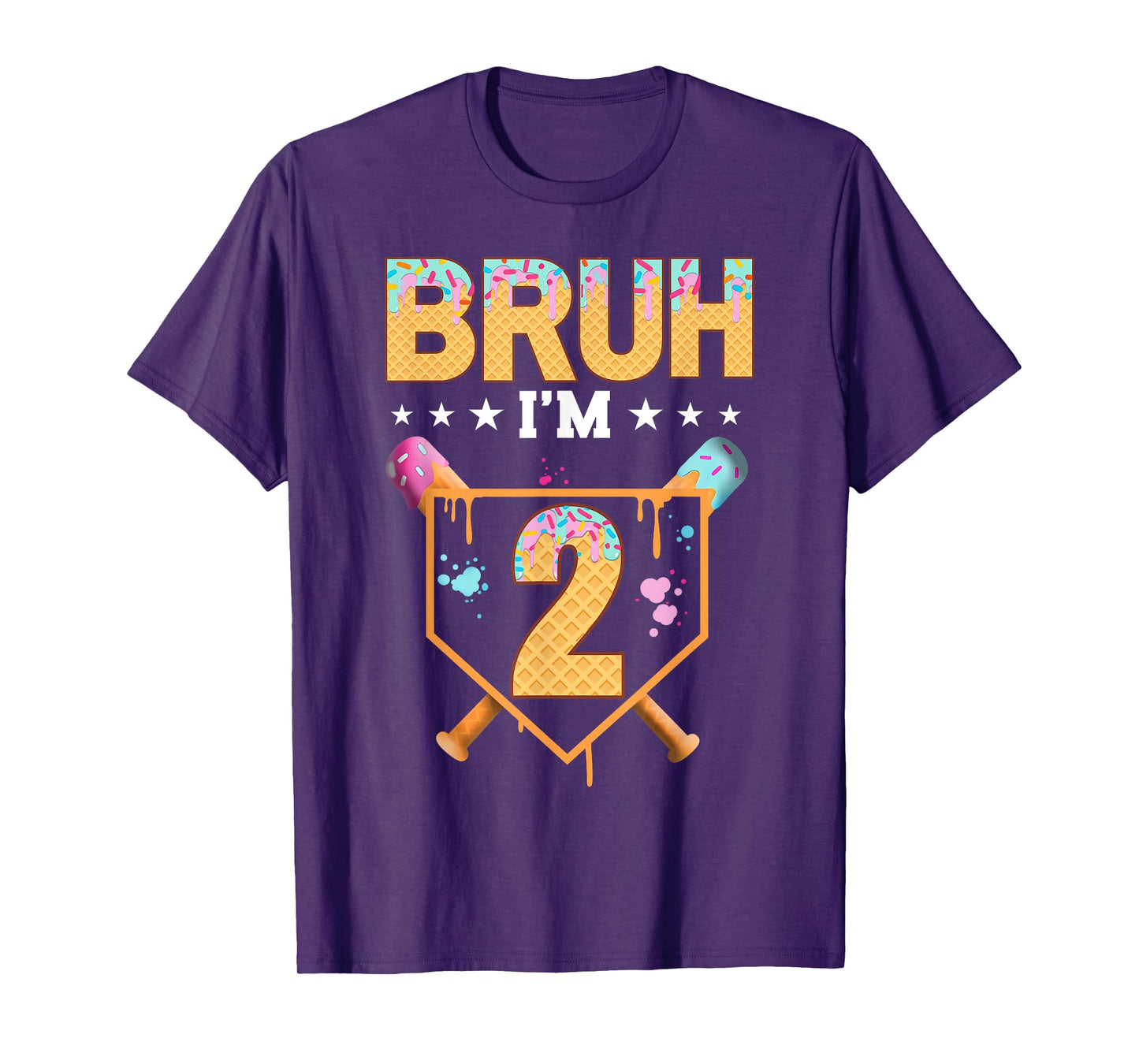 Bruh 2nd Birthday Boy Baseball Ice Cream Drip 2 Year Old Boy T-Shirt