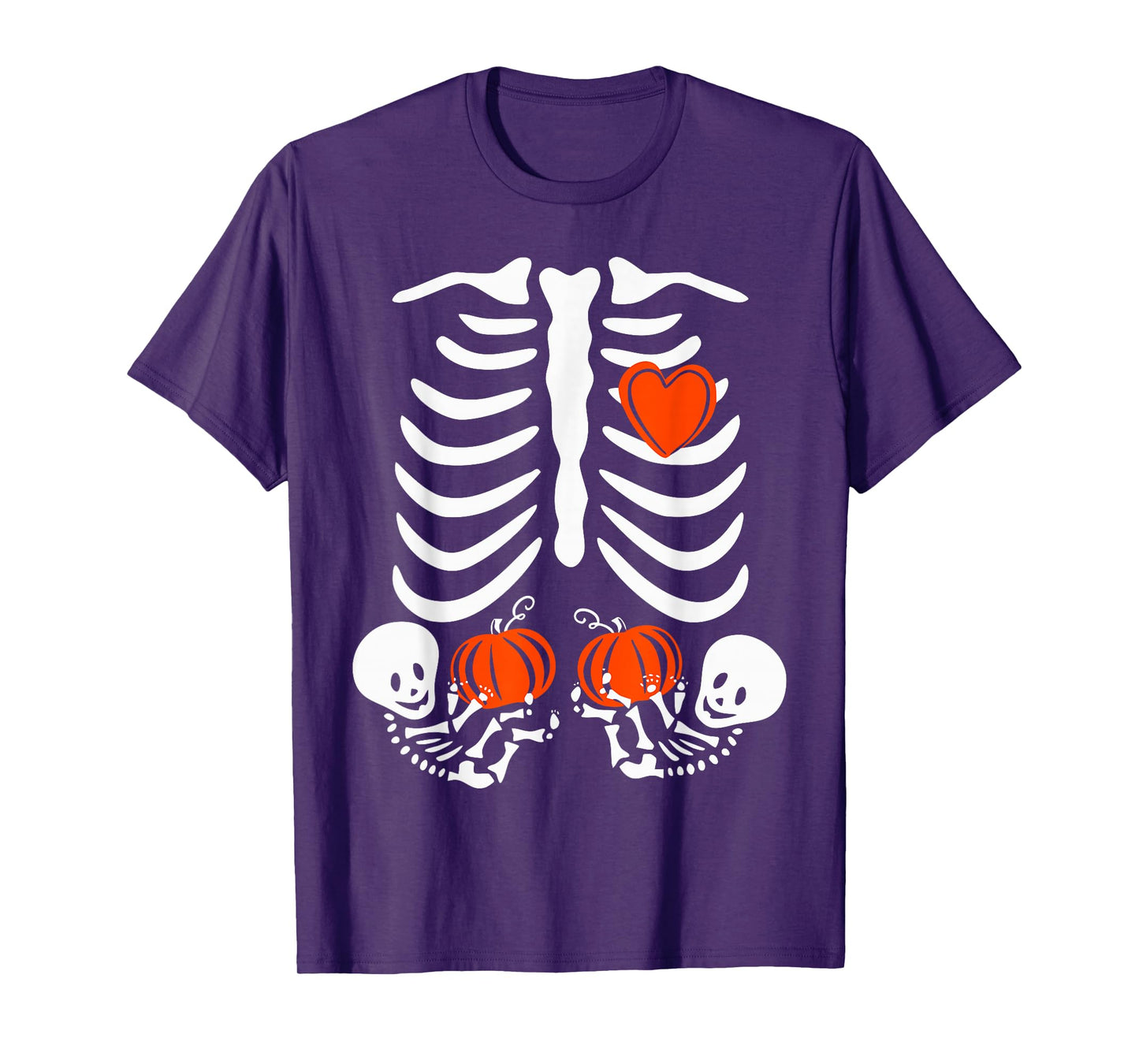 Womens Halloween Pregnancy Twins Costumes Pregnant Skeleton T-Shirt
