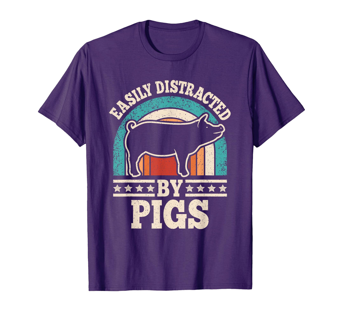 Easily Distracted By Pigs Farming Farmer Retro Men Women T-Shirt
