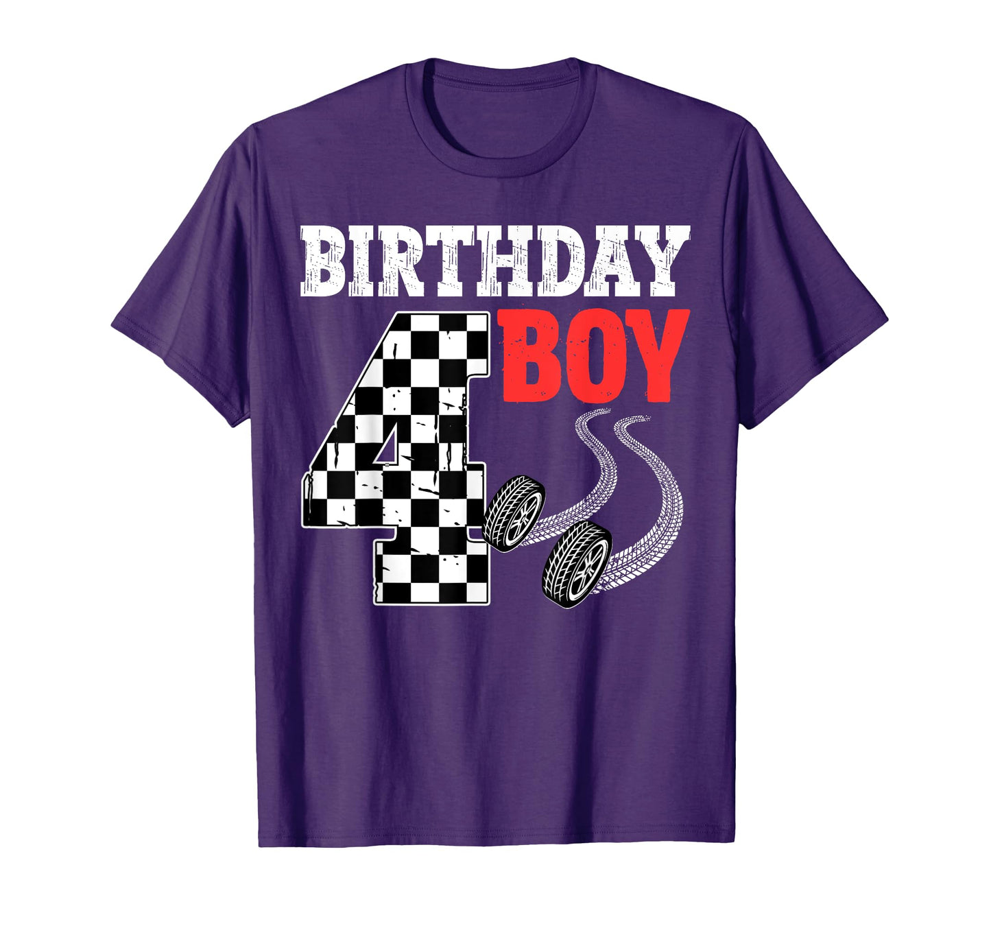 Birthday Boy 4th Birthday Racing Car Flag 4 Bday Race Car T-Shirt