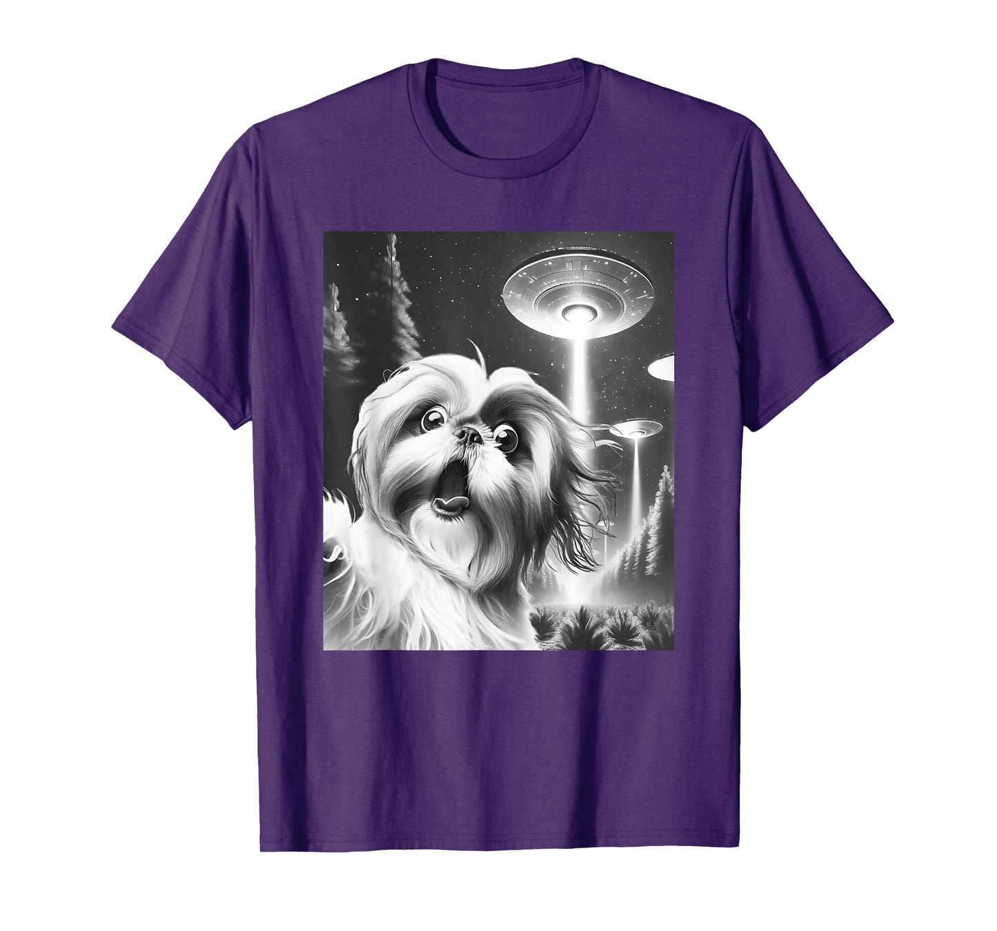Funny Shih Tzu Alien UFO Taking a Selfie Dog Mom Dad Men Women Girls Kids T-Shirt