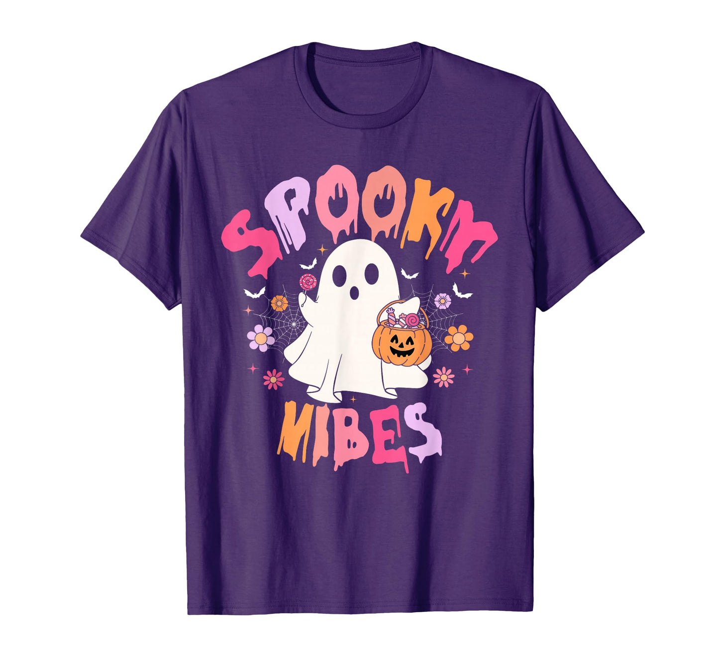 Groovy Spooky Vibes Cute Boo Ghost Halloween Costumes Girls T-Shirt