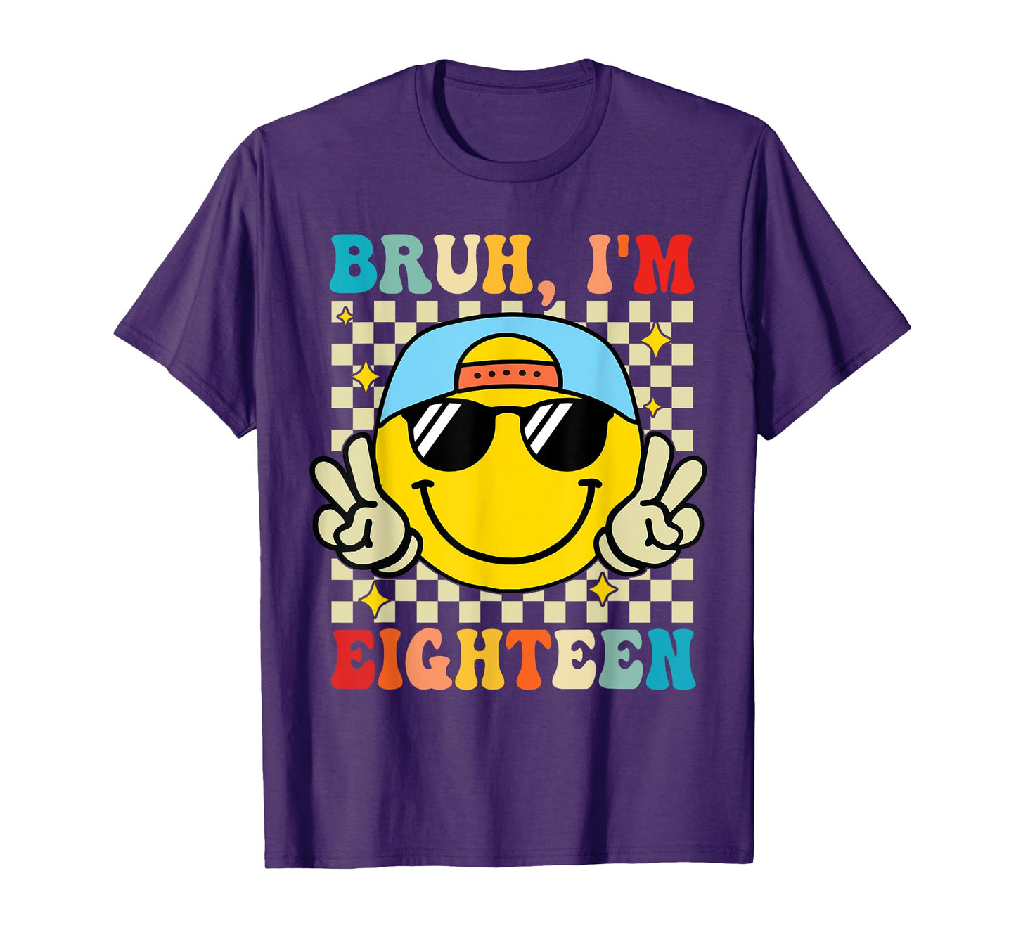 Bruh I'm Eighteen 18 18th Birthday Groovy Boys 18 Years Old T-Shirt