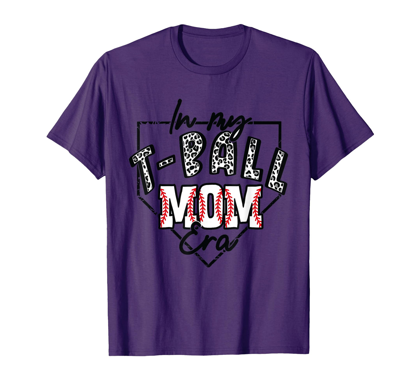 In My T-Ball Mom Era T-Ball Ball Mama Mother Leopard Print T-Shirt, Small, White