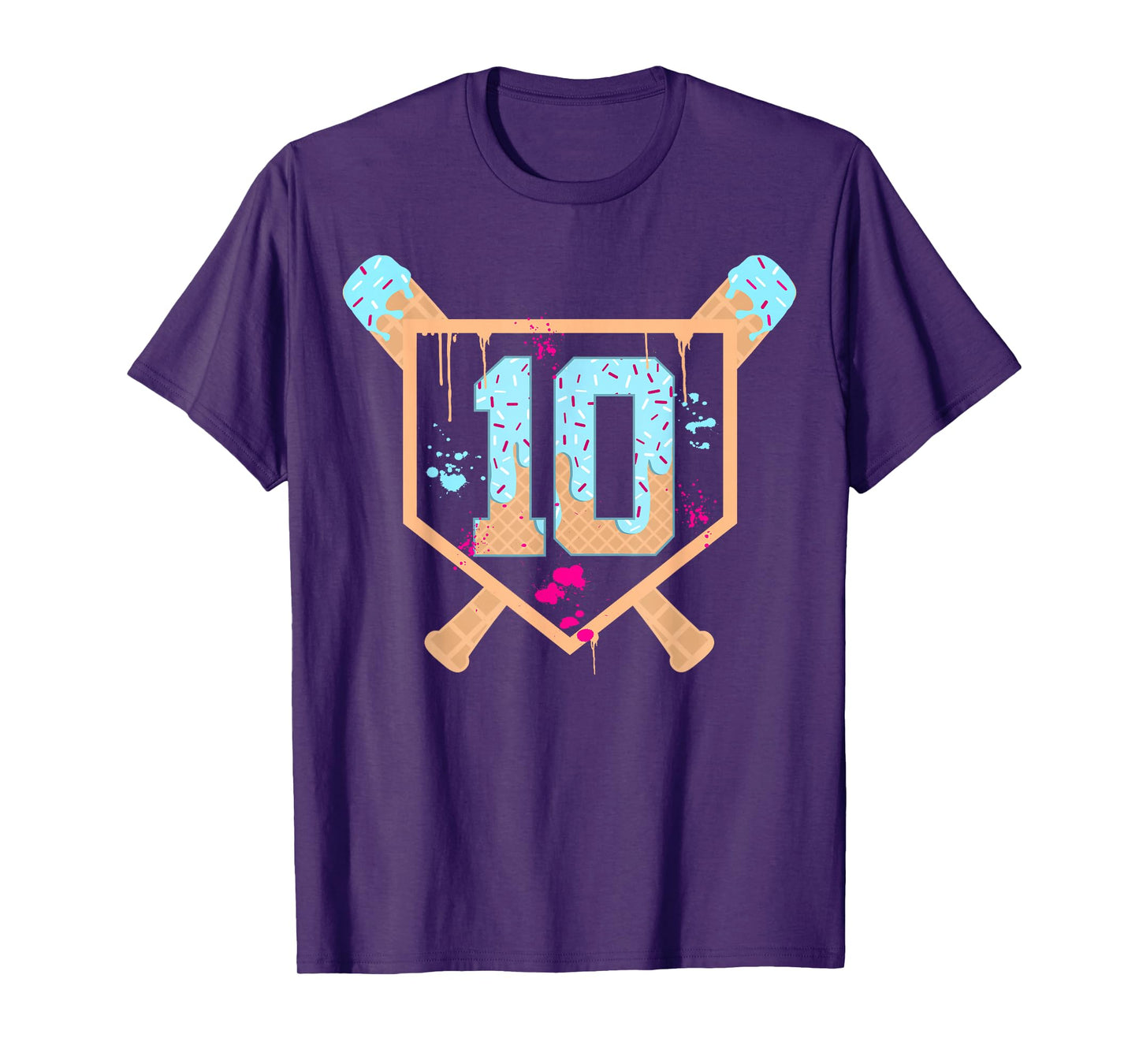 Baseball 10 Year Old Ice Cream Drip 10th Birthday Boy 10 T-Shirt