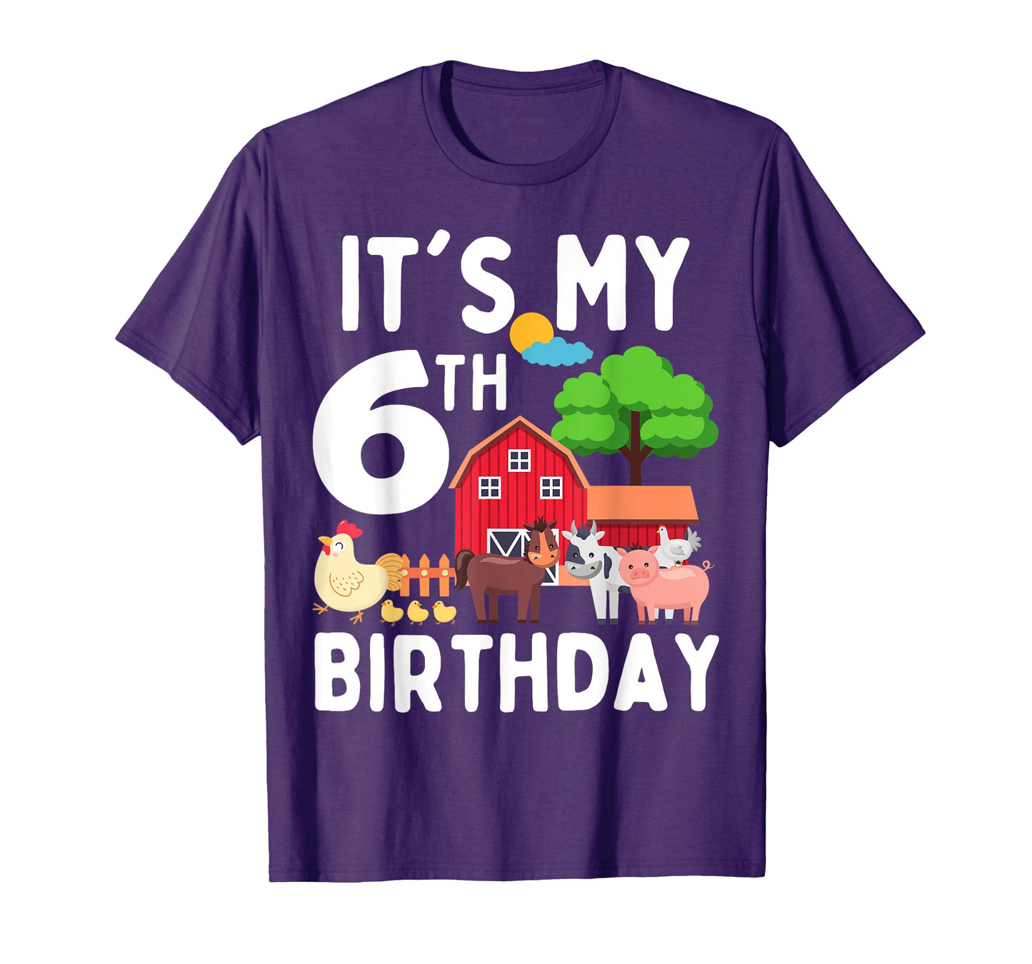 It's My 6th Birthday 6 Years Old Farm Animals Theme for Kids T-Shirt