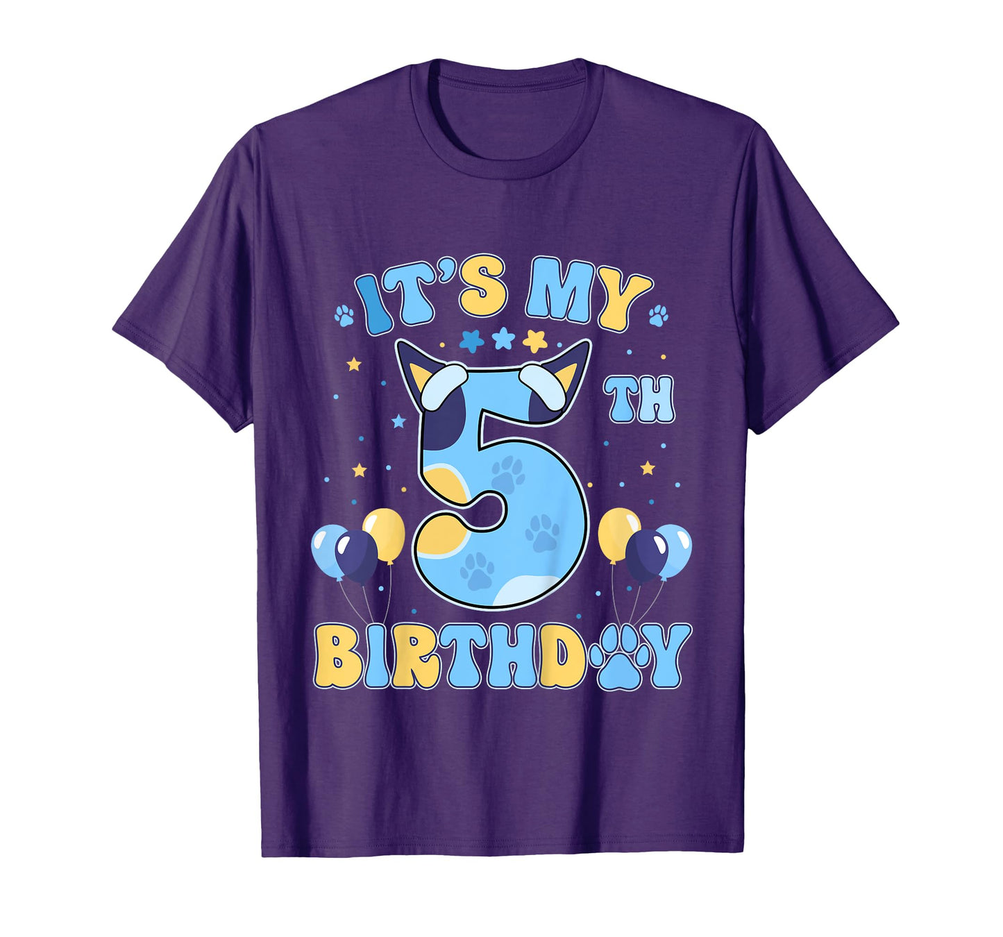 Kids Its my 5th Birthday Boy Blue Dog Theme Party Cool 5 Year Old T-Shirt