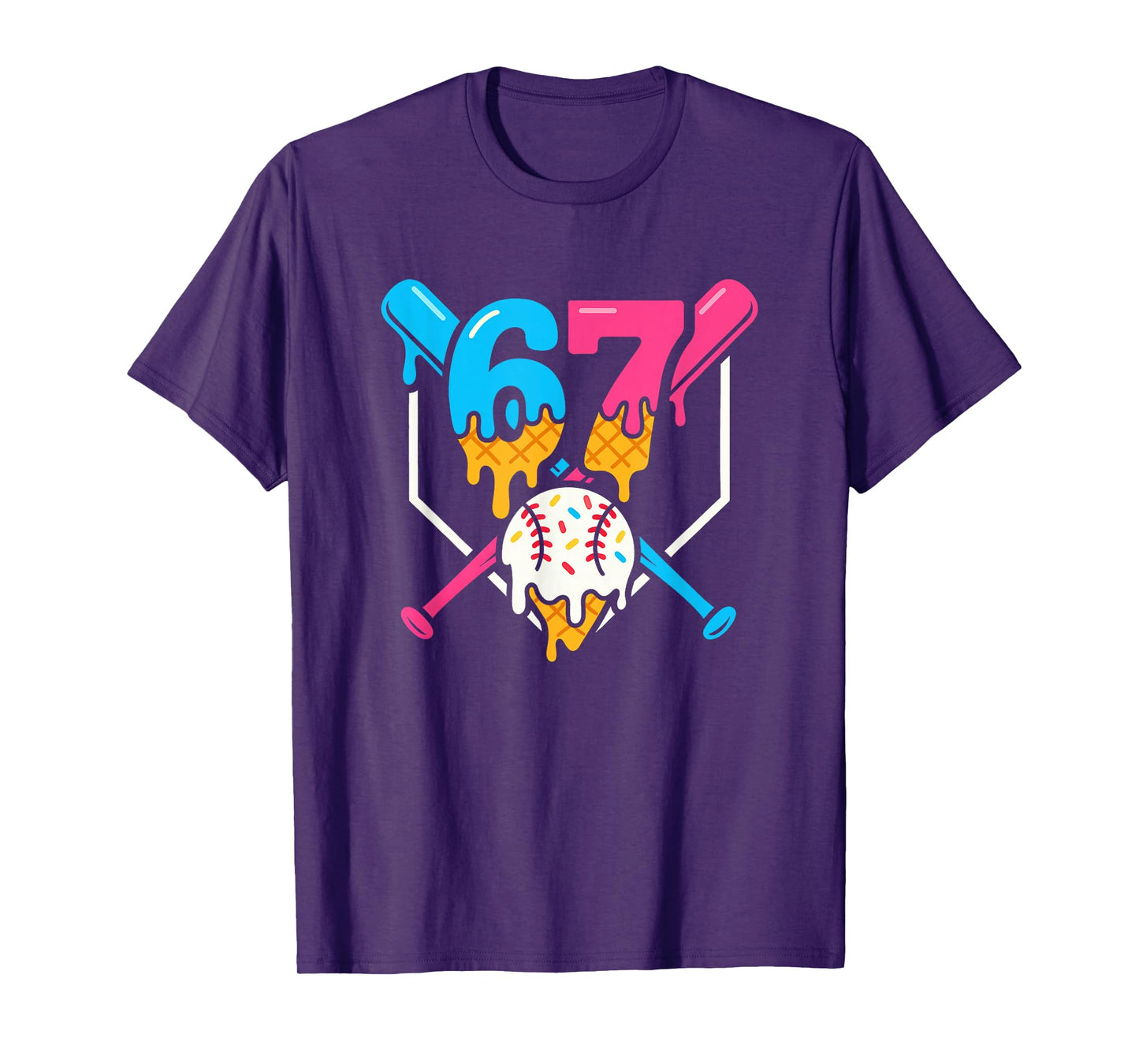 Six Seven Baseball Ice Cream Drip Cool 67 Gen Alpha Slang T-Shirt