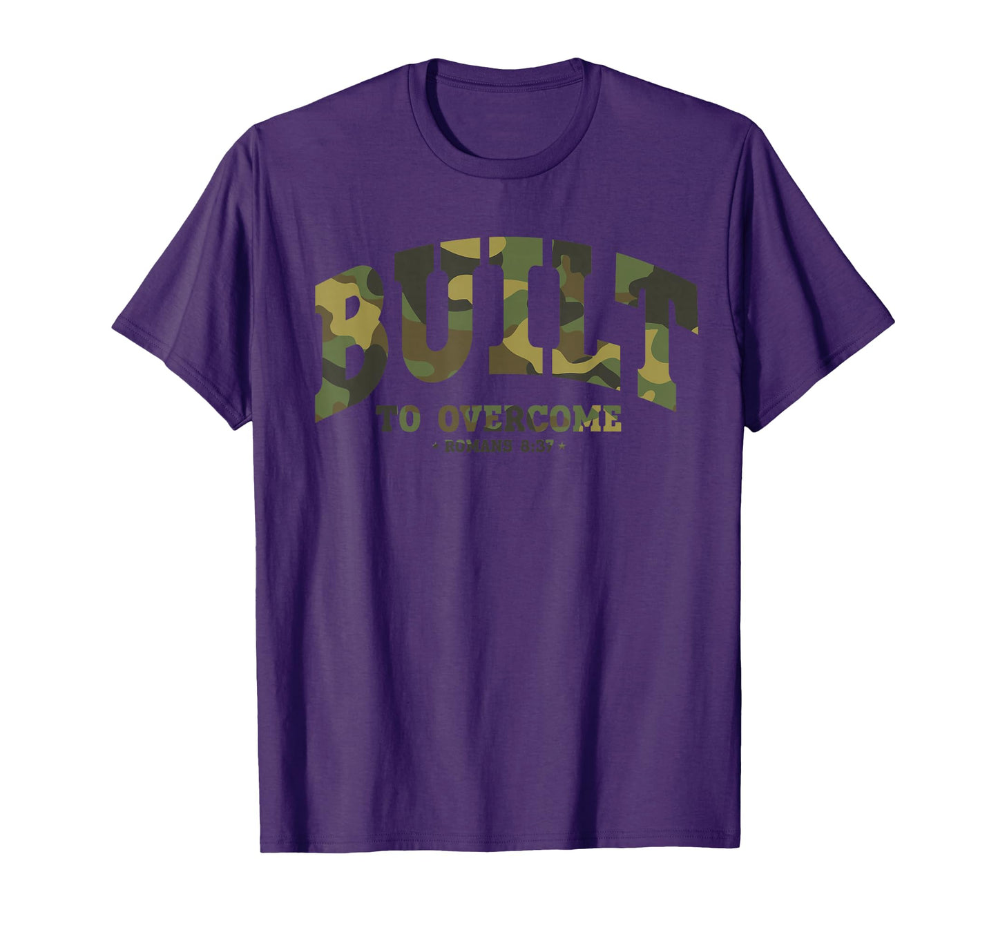 Built to Overcome Camo Faith Workout Christian Scripture Gym T-Shirt