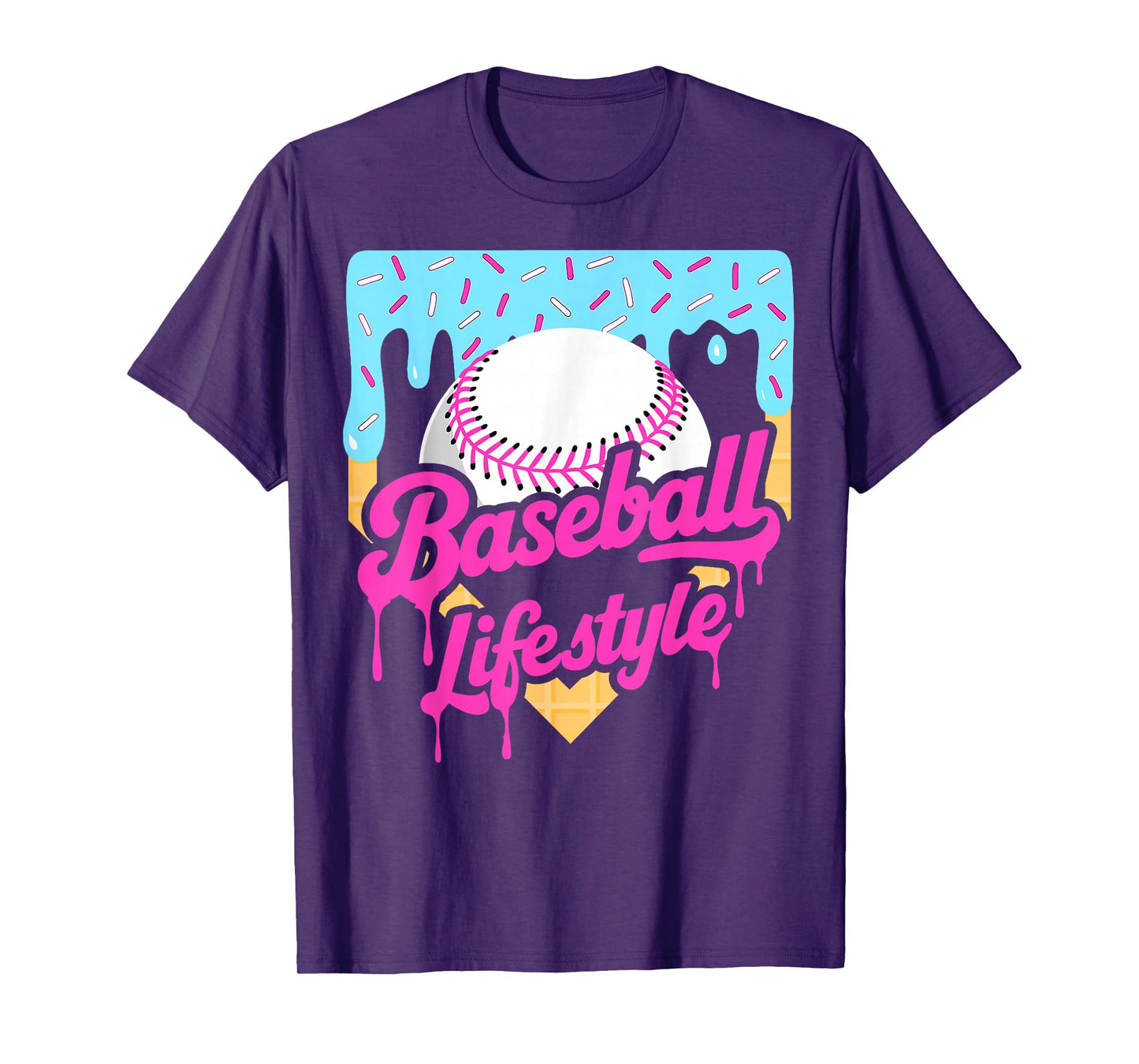 Baseball Life Lifestyle Home Plate Ice Cream Drip Men Boys T-Shirt