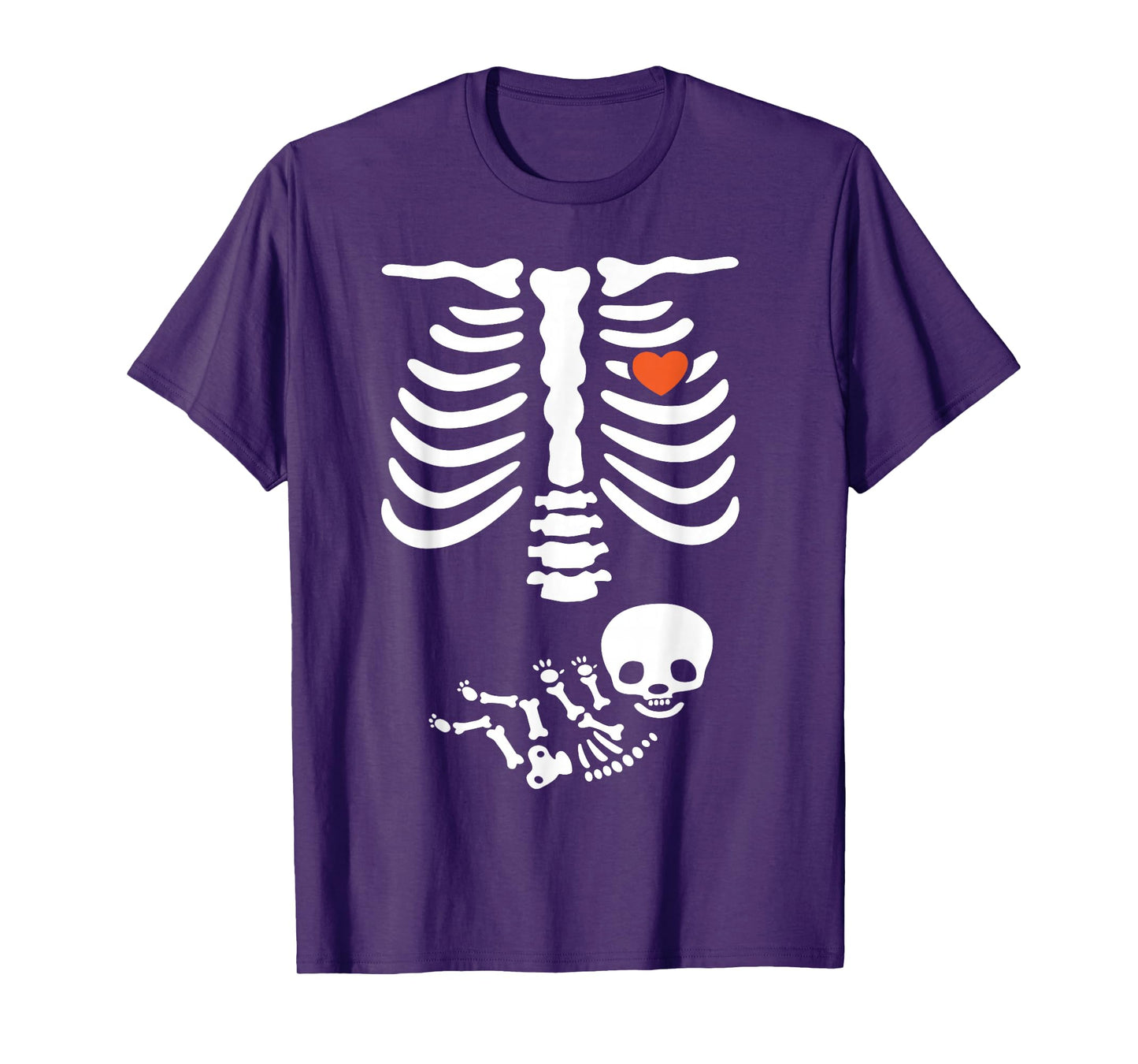 Pregnant Skeleton Rib Costume Pumpkin Halloween Women Girls T-Shirt