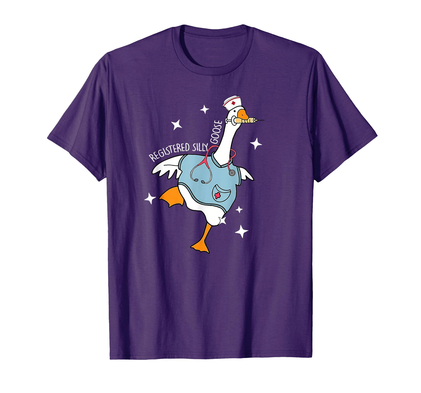 Nurse Silly Goose Pediatric Nurse Appreciation Black Cartoon Humor U-Neck Classic Fit Short Sleeve T-Shirt, Size Small, Unisex-Adult, Nurses, Nursing Students