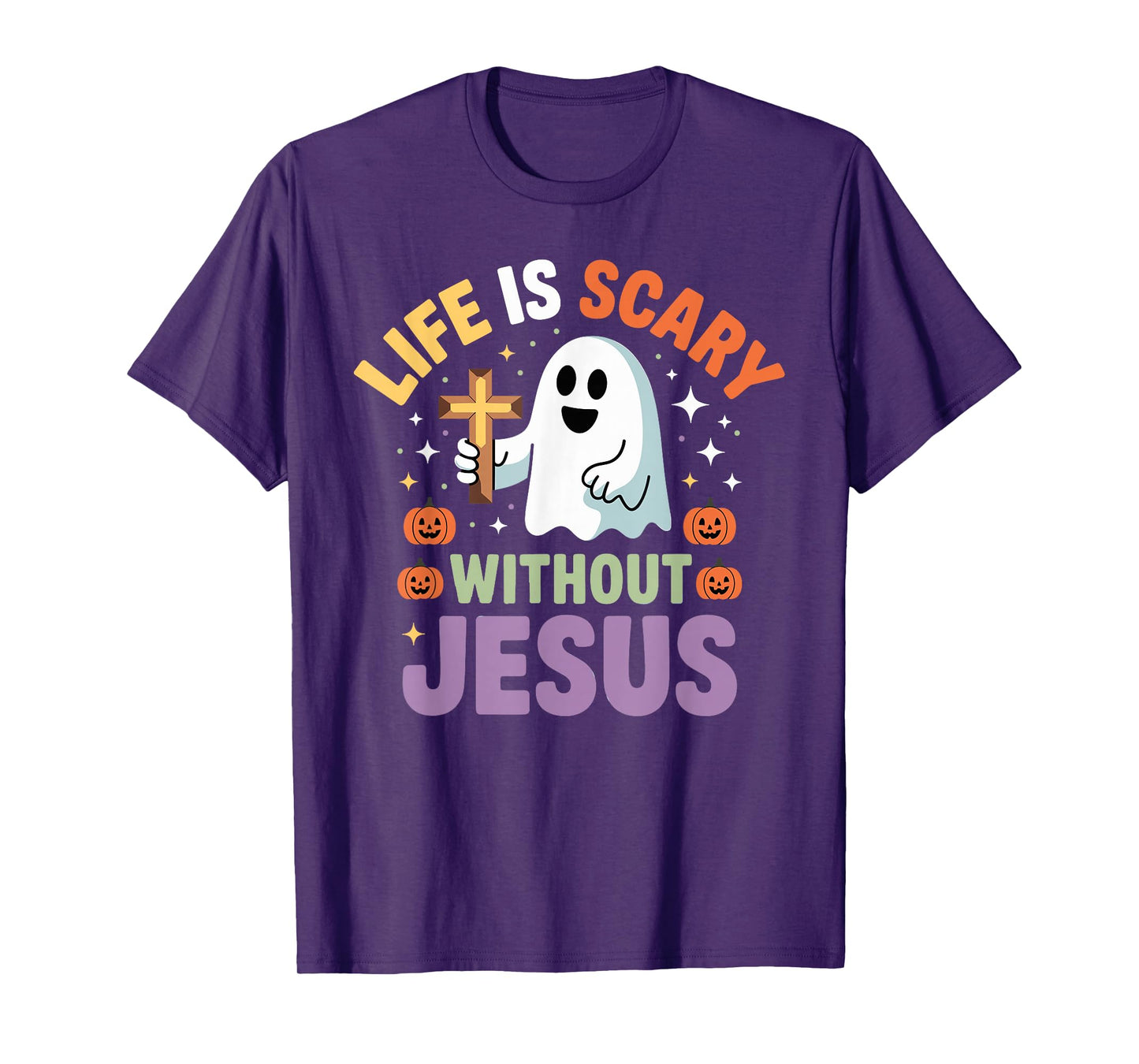 Life is Scary Without Jesus Christian Halloween Ghost T-Shirt