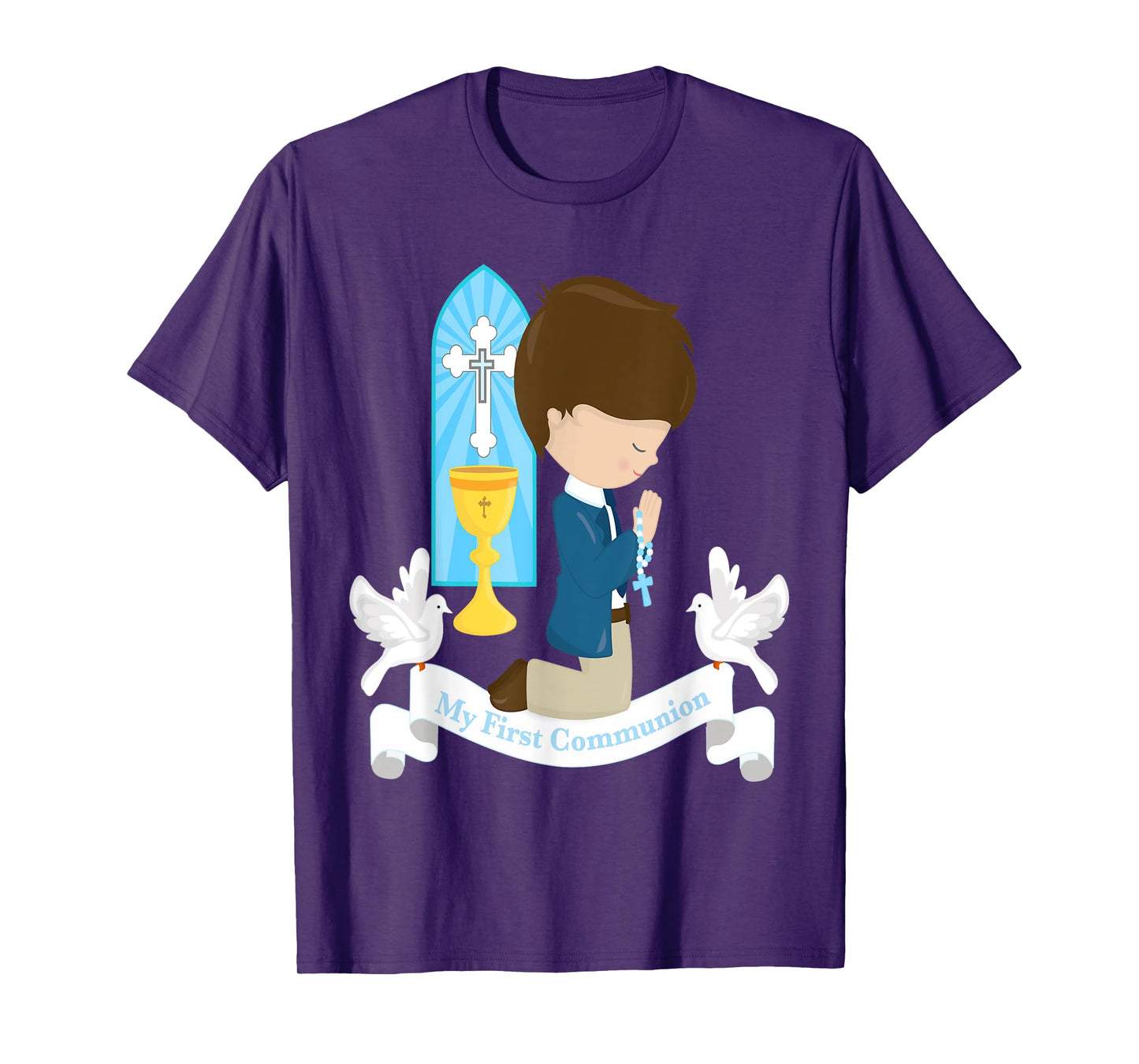 My First Communion Shirt Kids Children Son Boy Brunette T-Shirt