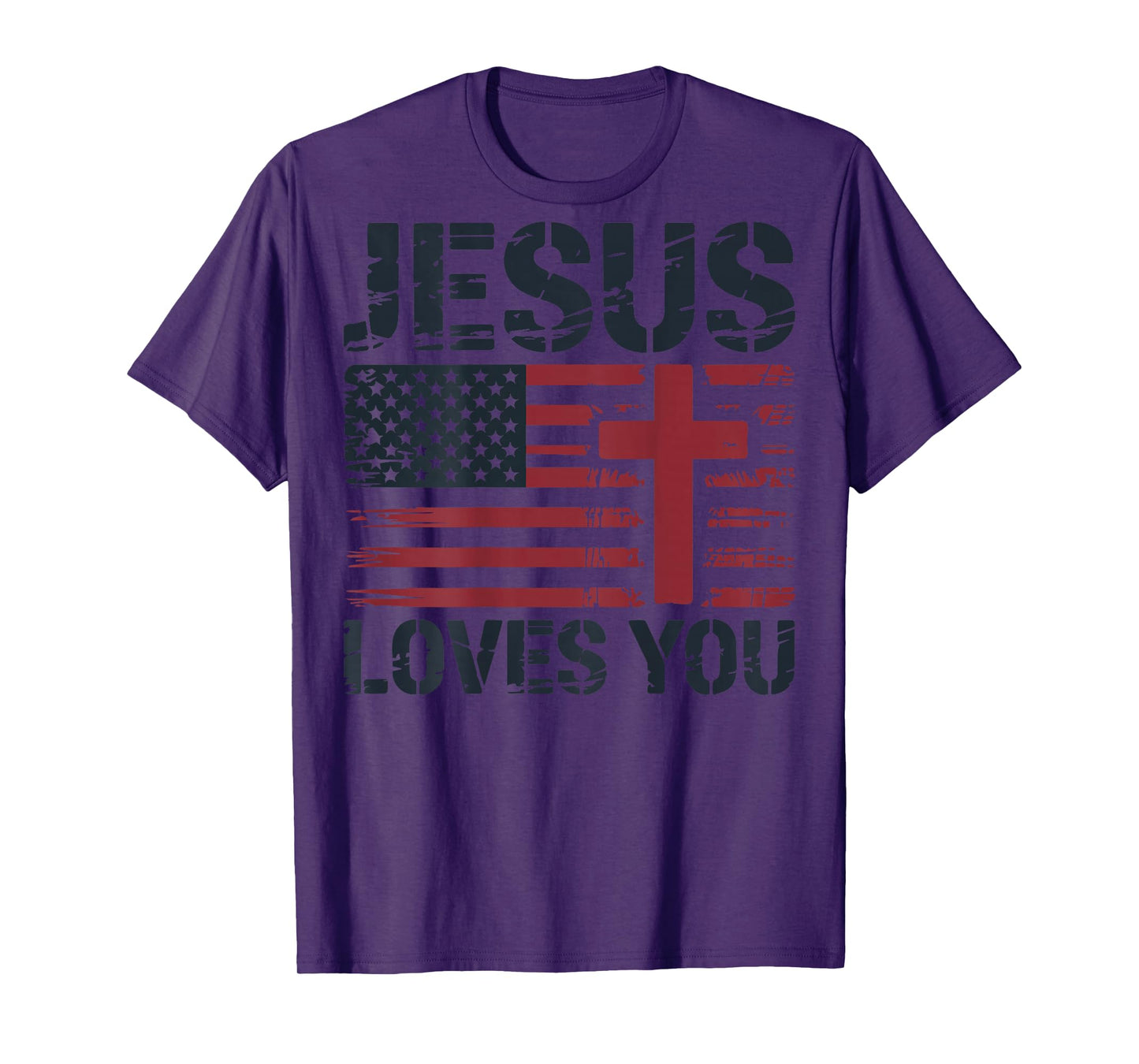 Mens Jesus Loves You American Flag Christian Patriotic Cross T-Shirt
