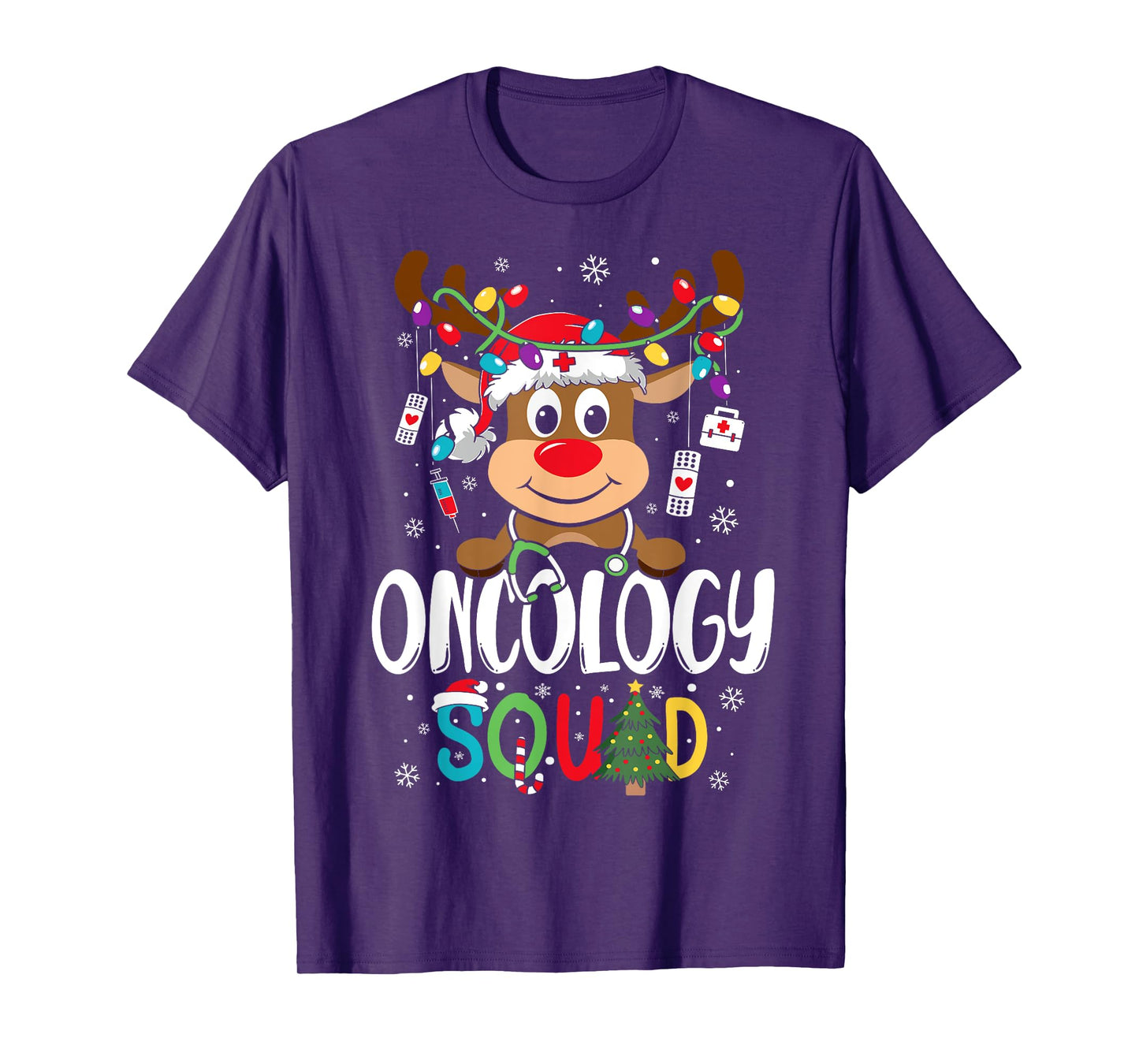 Oncology Nurse Squad Reindeer Stethoscope Nurse Christmas T-Shirt