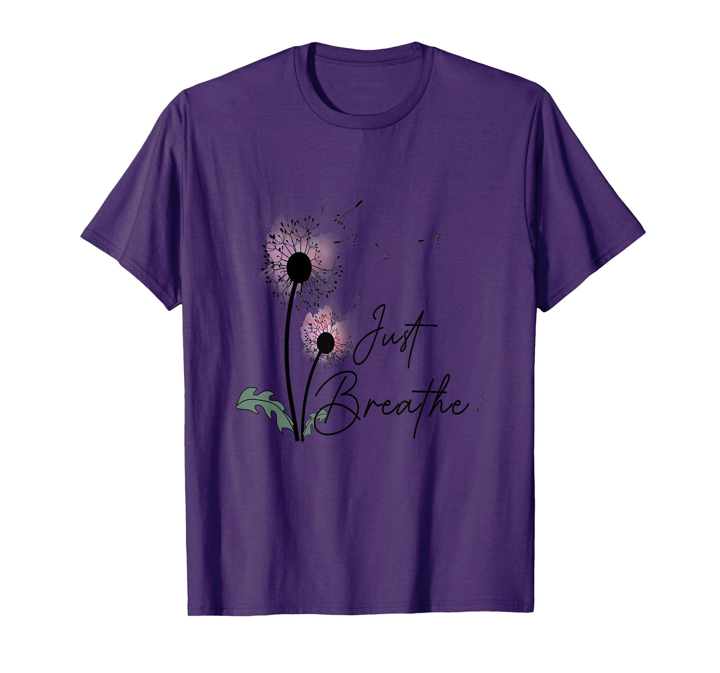 Dandelion Graphic Just Breathe Letter Print Inspirational T-Shirt