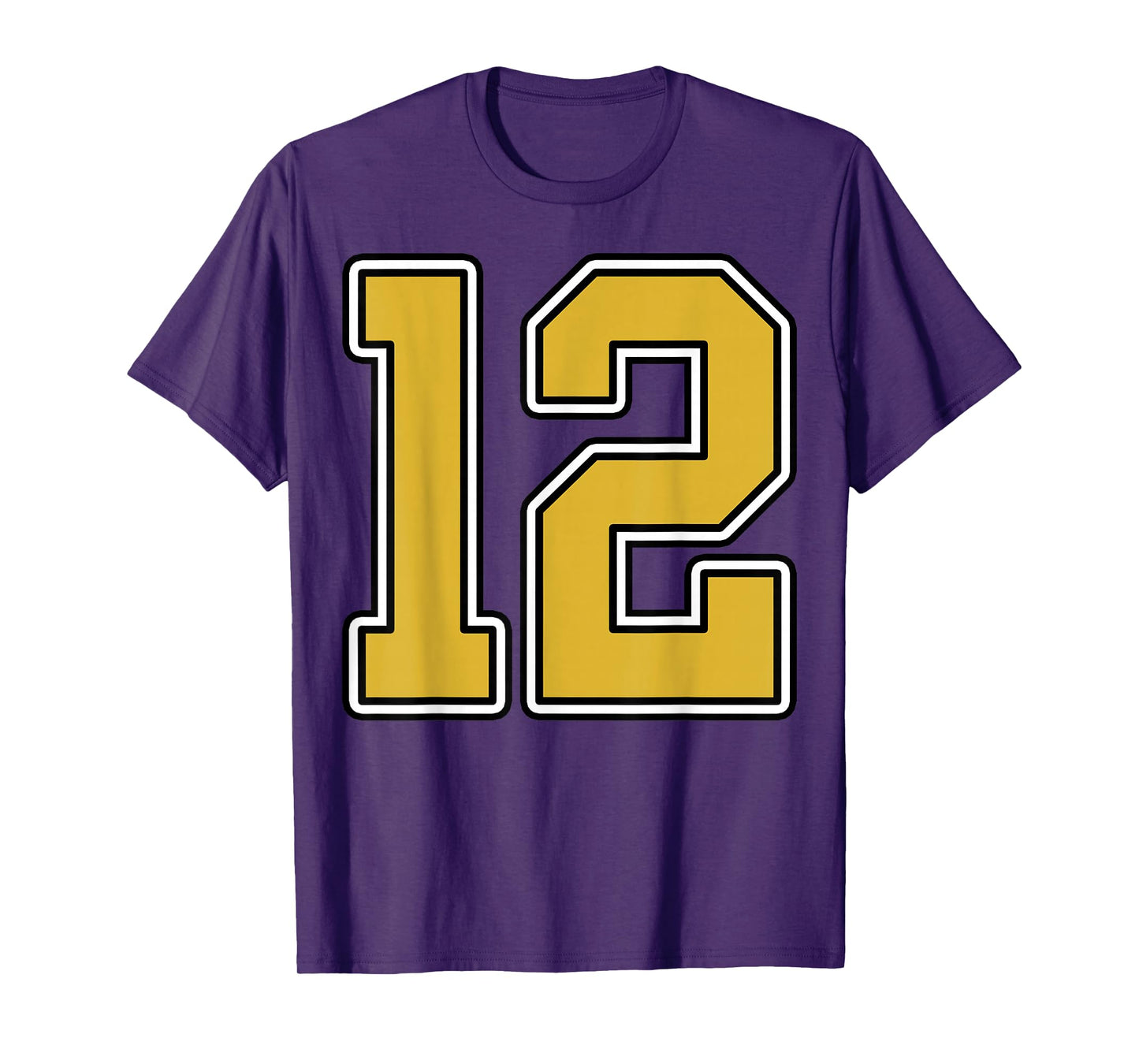 Old Gold Black White Sports Number 12 Jersey Uniform Player T-Shirt