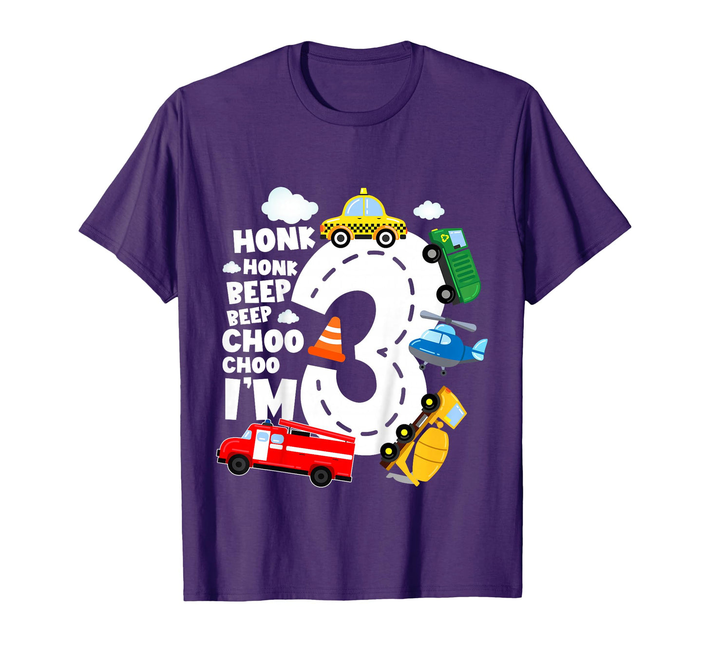 Kids 3 Year Old Transportation Birthday Boy 3rd Toddler Truck Car T-Shirt