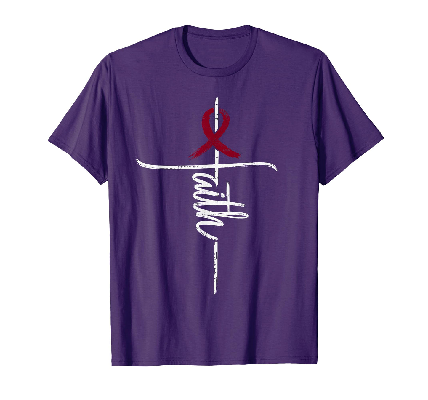 Faith Sickle Cell Anemia Awareness SCD Cross Ribbon Burgundy T-Shirt
