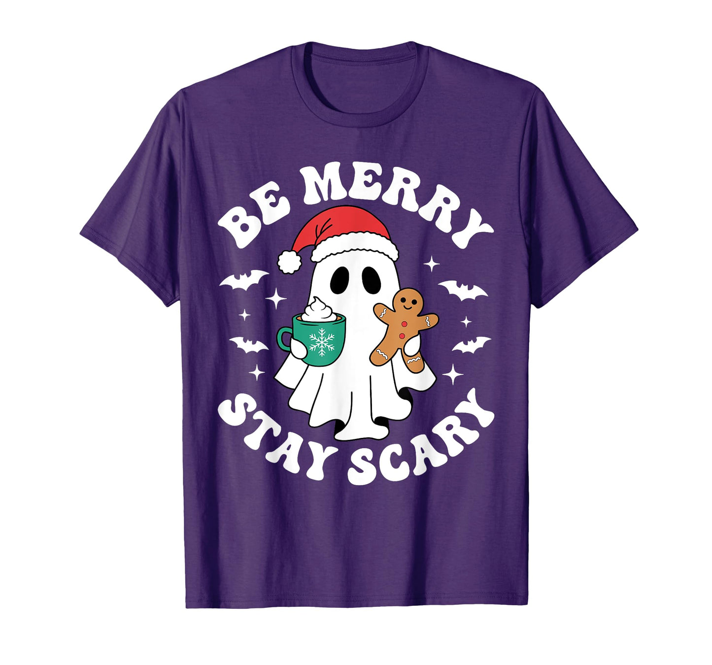 Be Merry Stay Scary Funny Santa Ghost Christmas Halloween T-Shirt