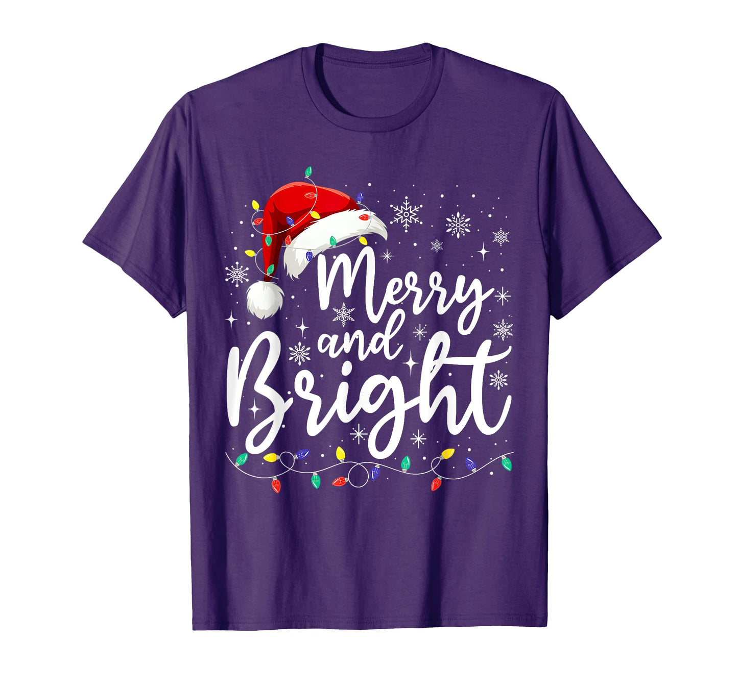 Merry and Bright Christmas Lights Santa Men Women Boys Girls T-Shirt