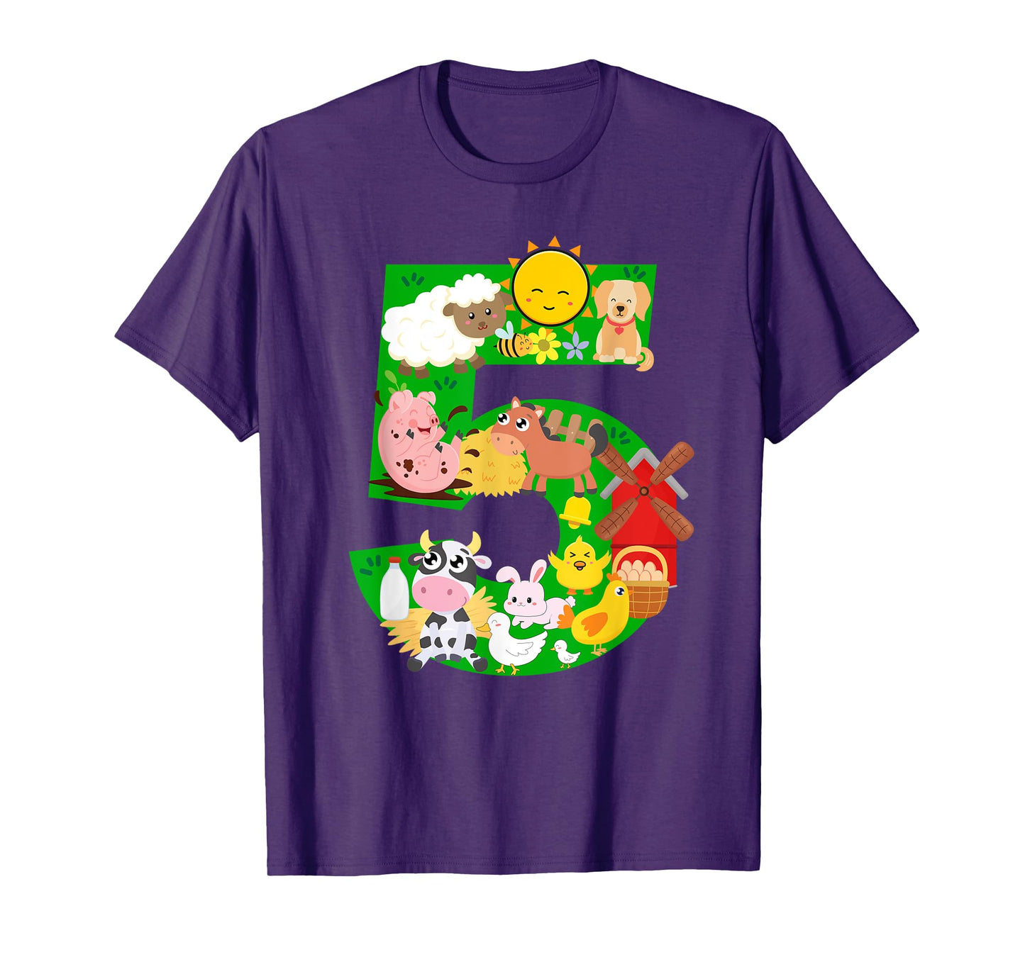 Farm Animals 5 Five Year Old Kids 5th Birthday Party Farmer T-Shirt