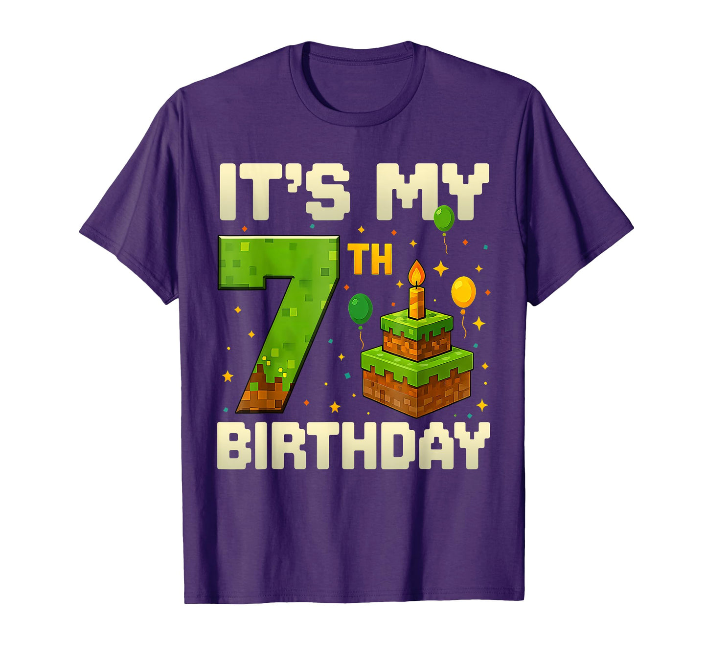 Birthday Boy 7 Years It's My 7th Birthday Game Video Pixel T-Shirt