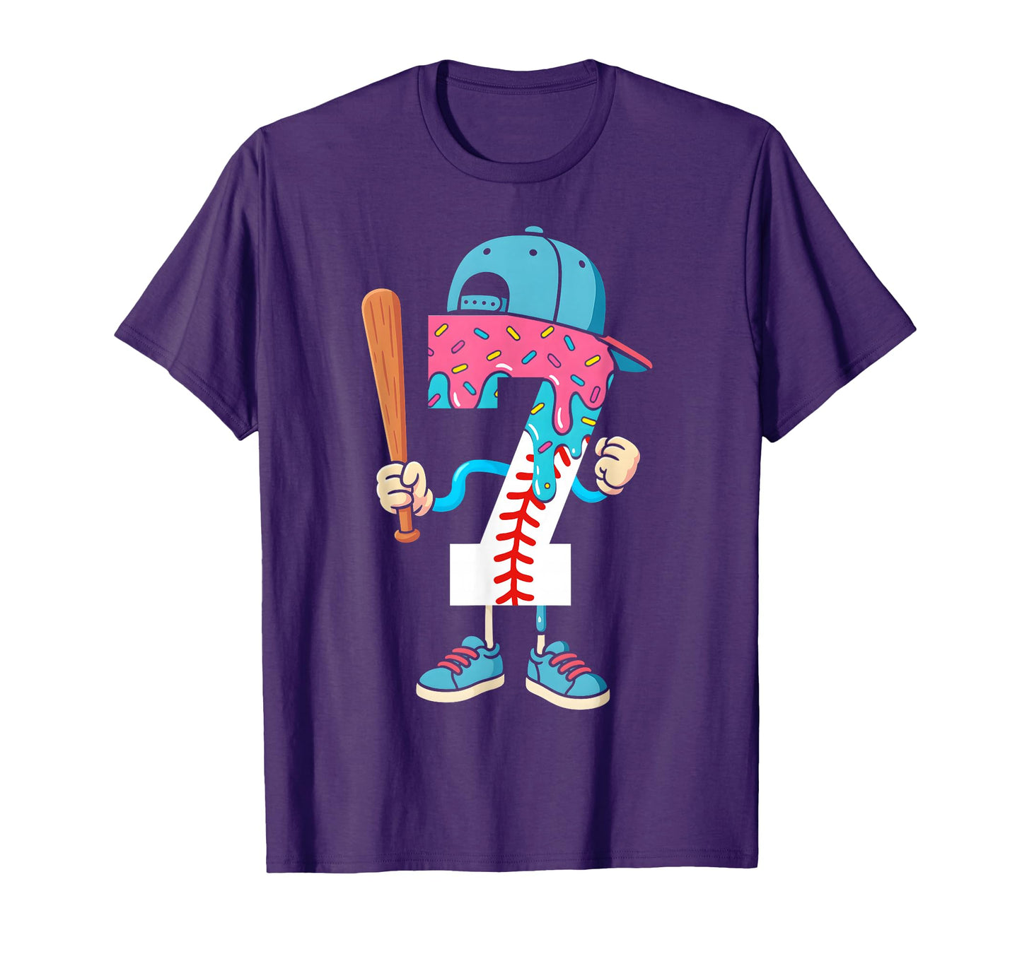 Baseball 7 Year Old Ice Cream Drip 7th Birthday Boy Number 7 T-Shirt