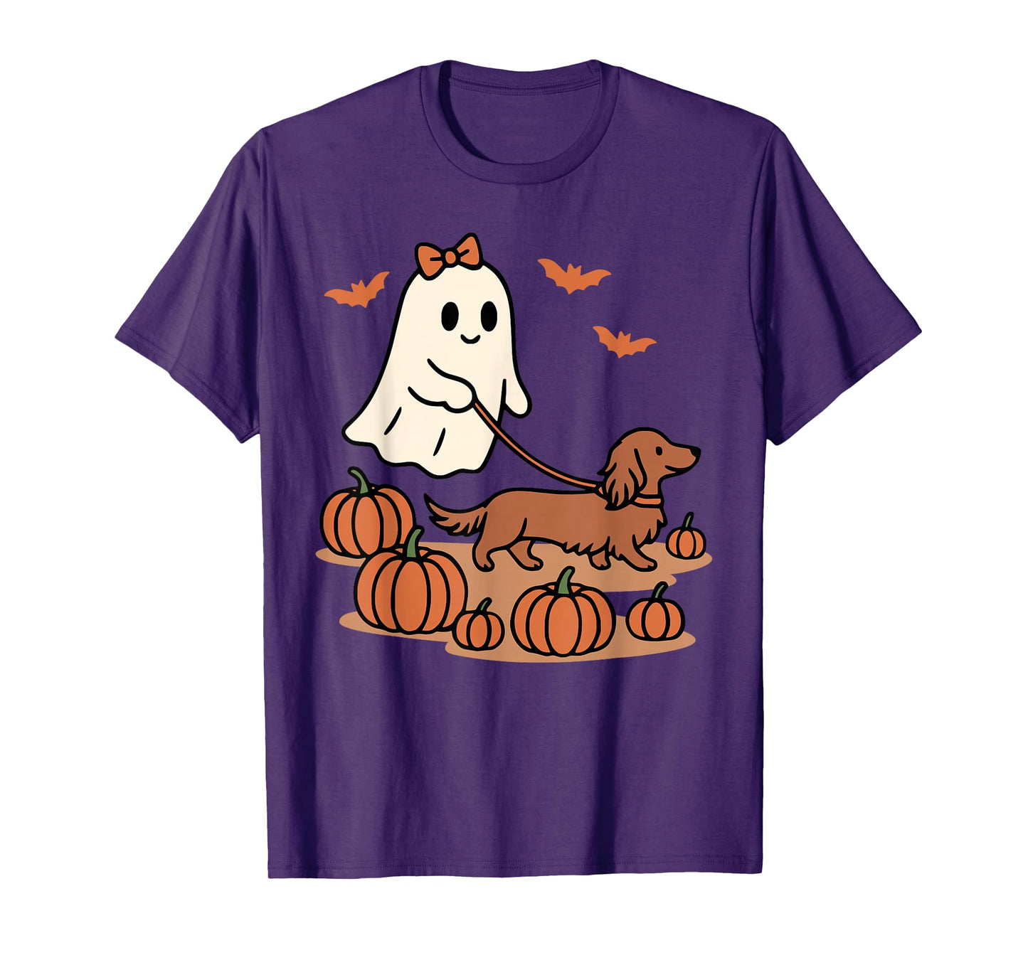 Ghost Walking Long Haired Dachshund Dog Halloween Doxie Mama T-Shirt