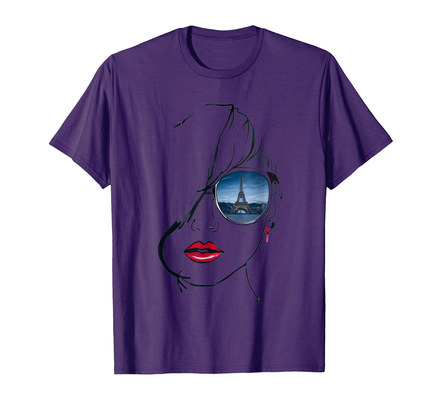Woman's head lineart, with glasses Eiffel Tower reflection T-Shirt