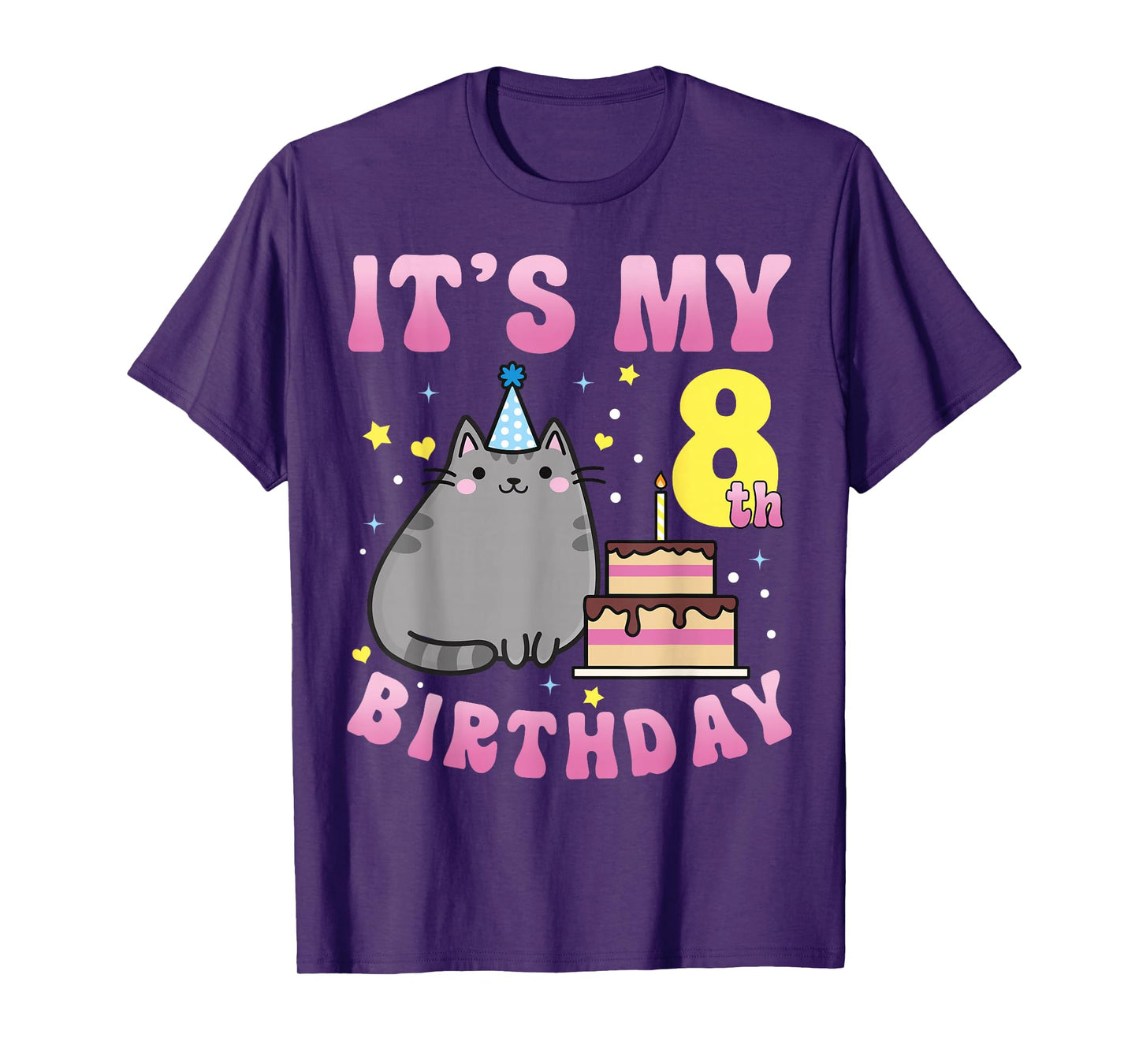 8 Years Old Girl Boy It's My 8th Birthday Cute Kawaii Cat T-Shirt