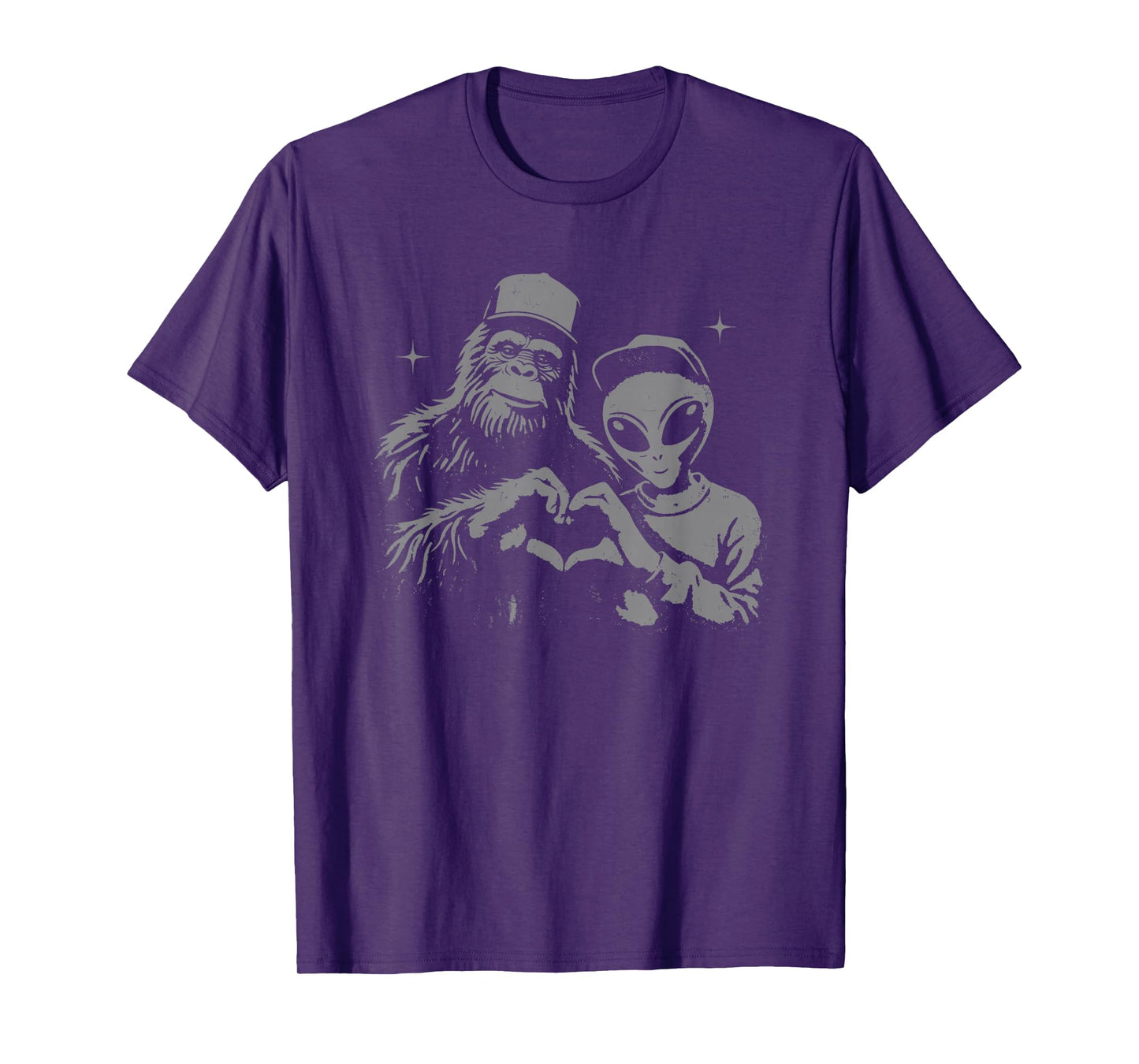 bigfoot and alien Sasquatch love hand sign T-Shirt