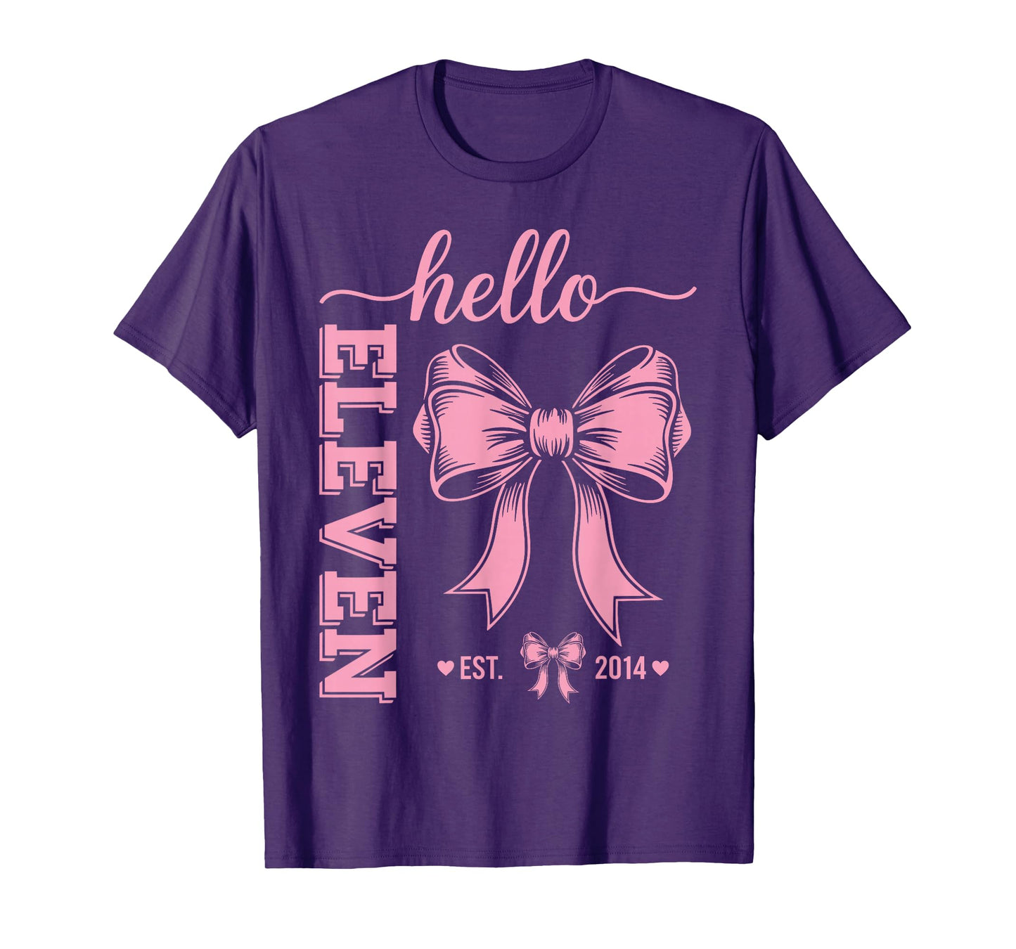Hello Eleven Est 2014 11th Birthday Girl Coquette Bow T-Shirt