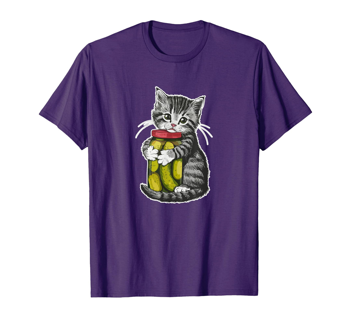 Cute kitten Cat hugging a jar of dill pickles Cat Lovers T-Shirt