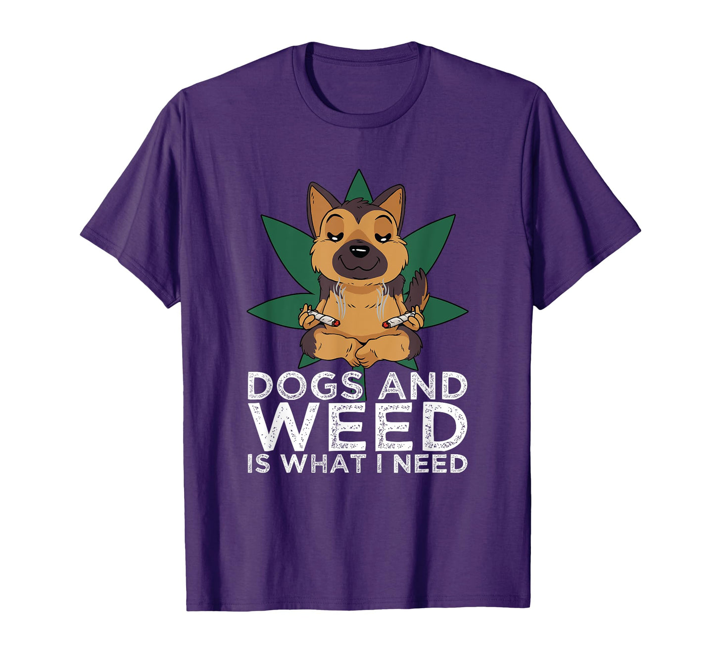 German Shepherd Dogs And Weed Smoking Joints Cannabis Leaf T-Shirt