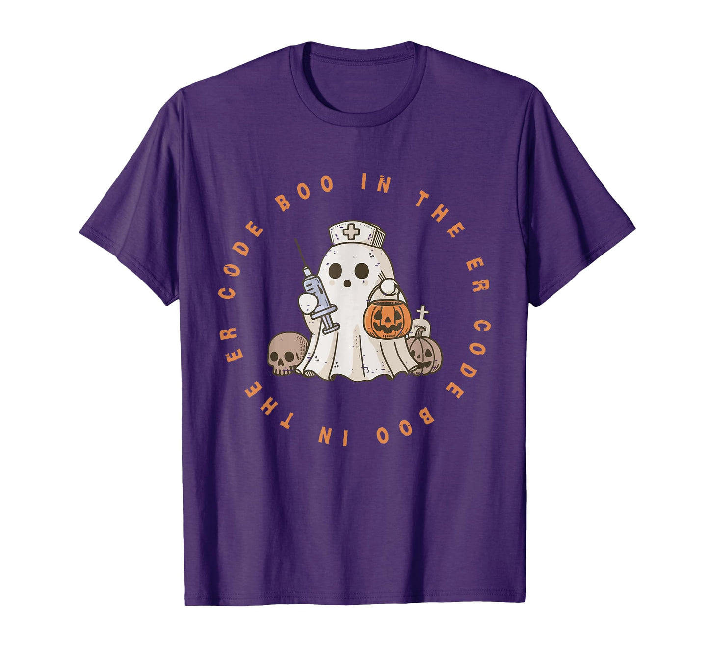 Code Boo In The ER Nurse Halloween Cute Ghost Spooky Season T-Shirt
