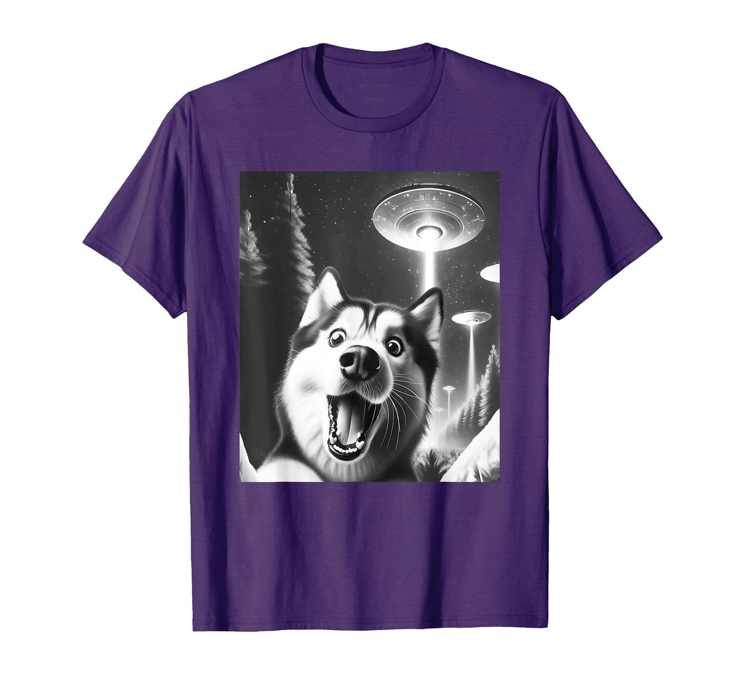 Funny Siberian Husky Alien UFO Taking a Selfie Dog Mom Dad T-Shirt