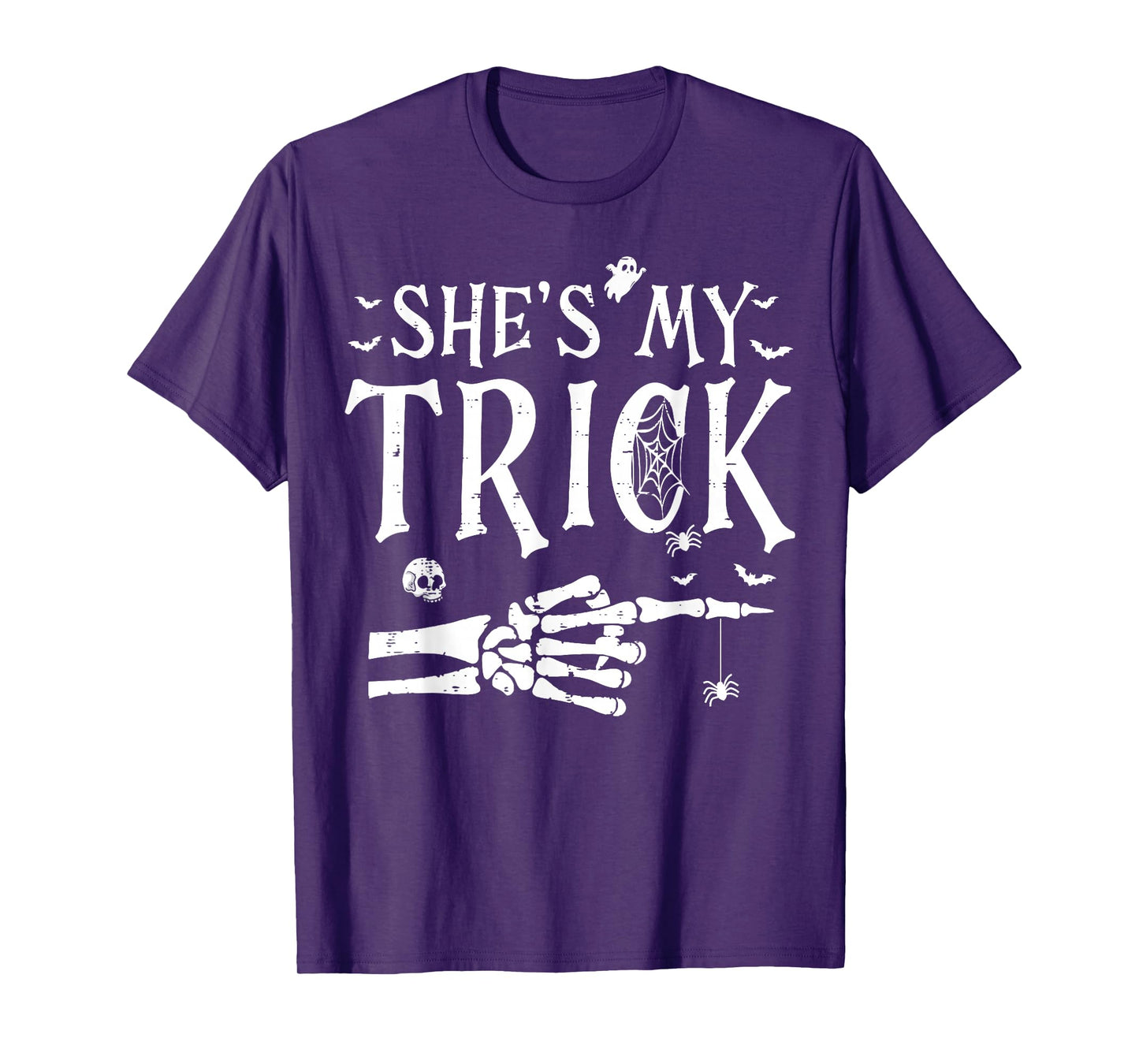 She's My Trick Skeleton Hand Halloween Costume Couples T-Shirt