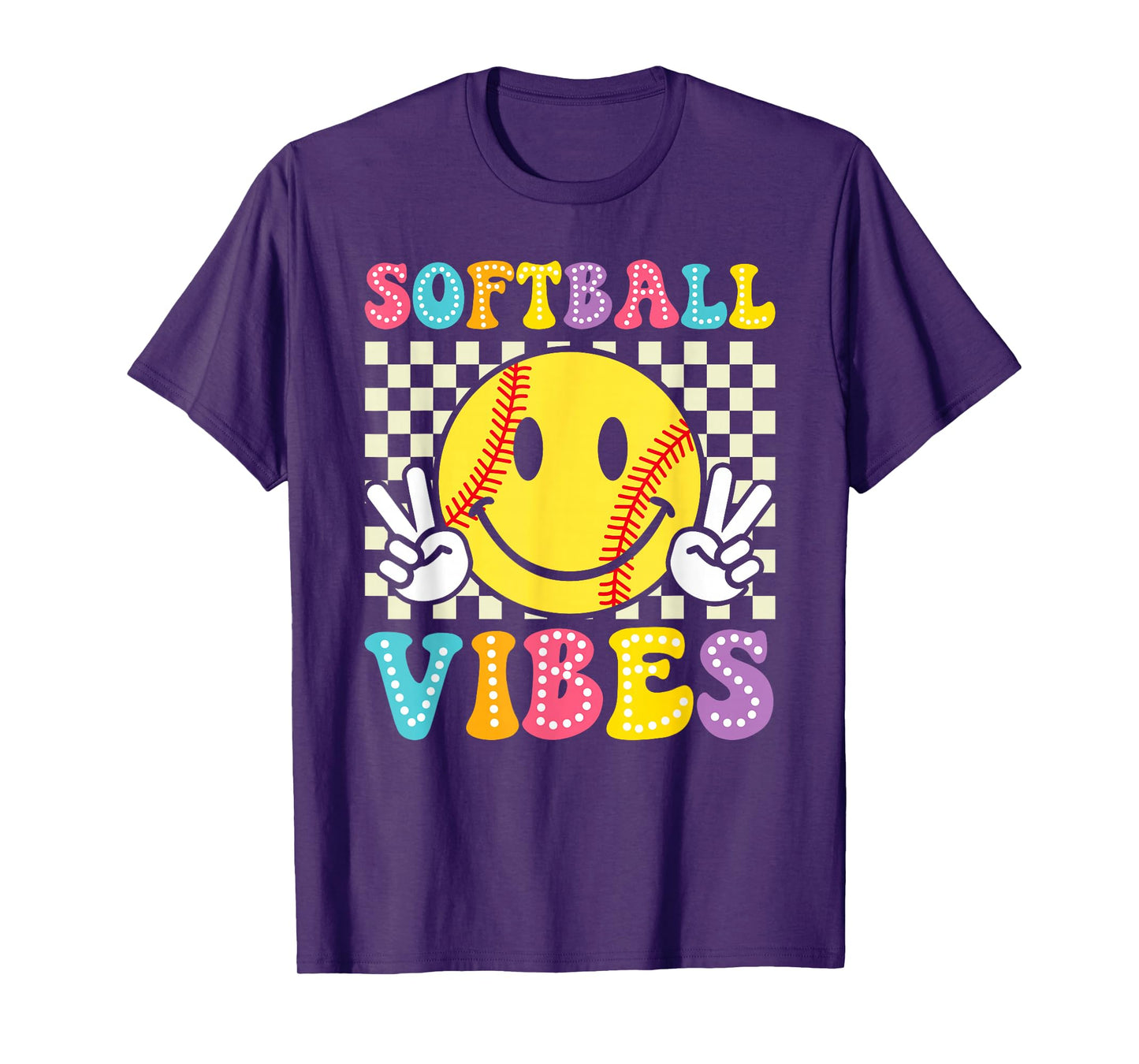 Softball Vibes Softball Retro Groovy Game Day Girls Women T-Shirt