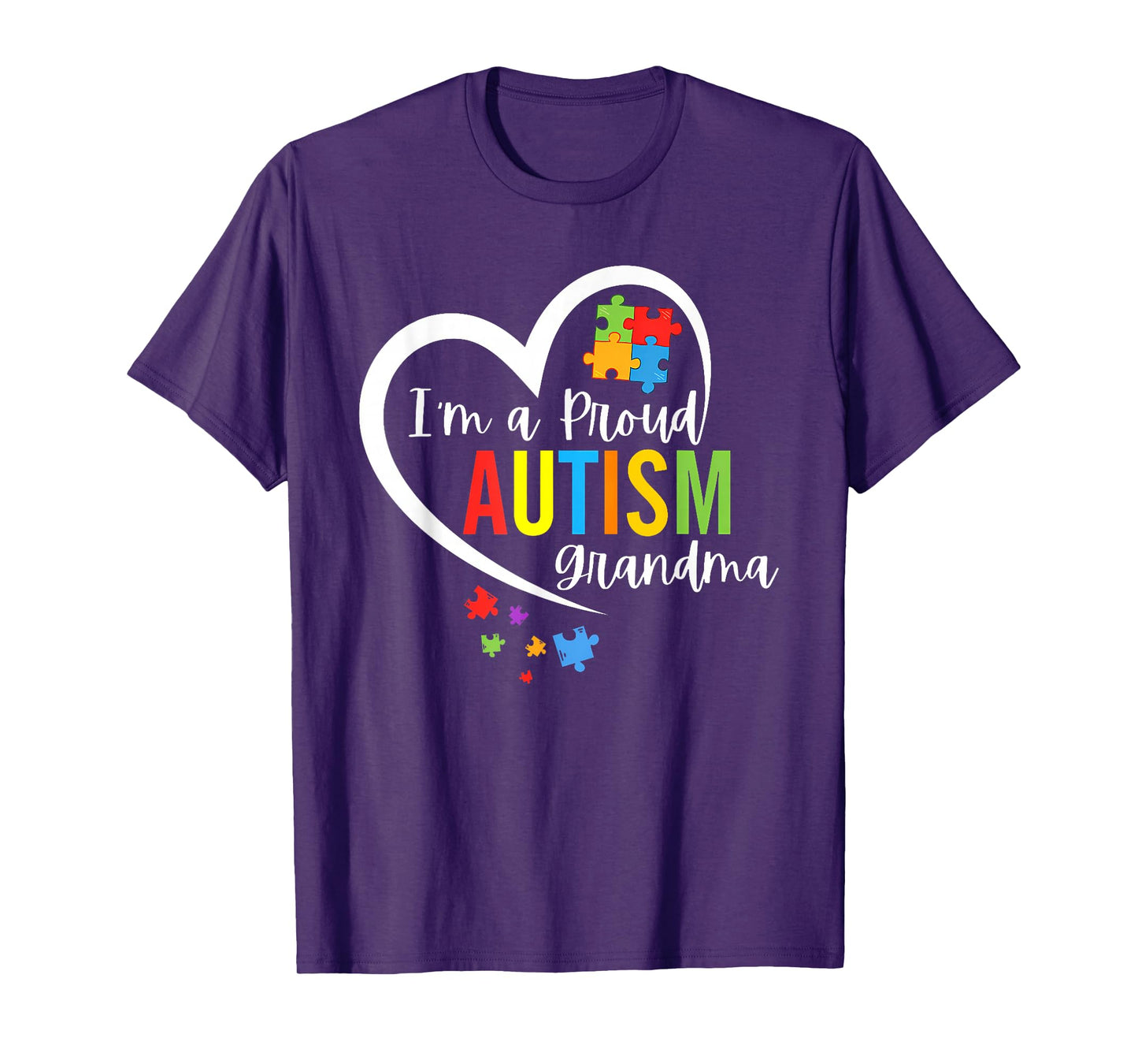 I'm A Proud Grandma Love Heart Autism Awareness Puzzle T-Shirt