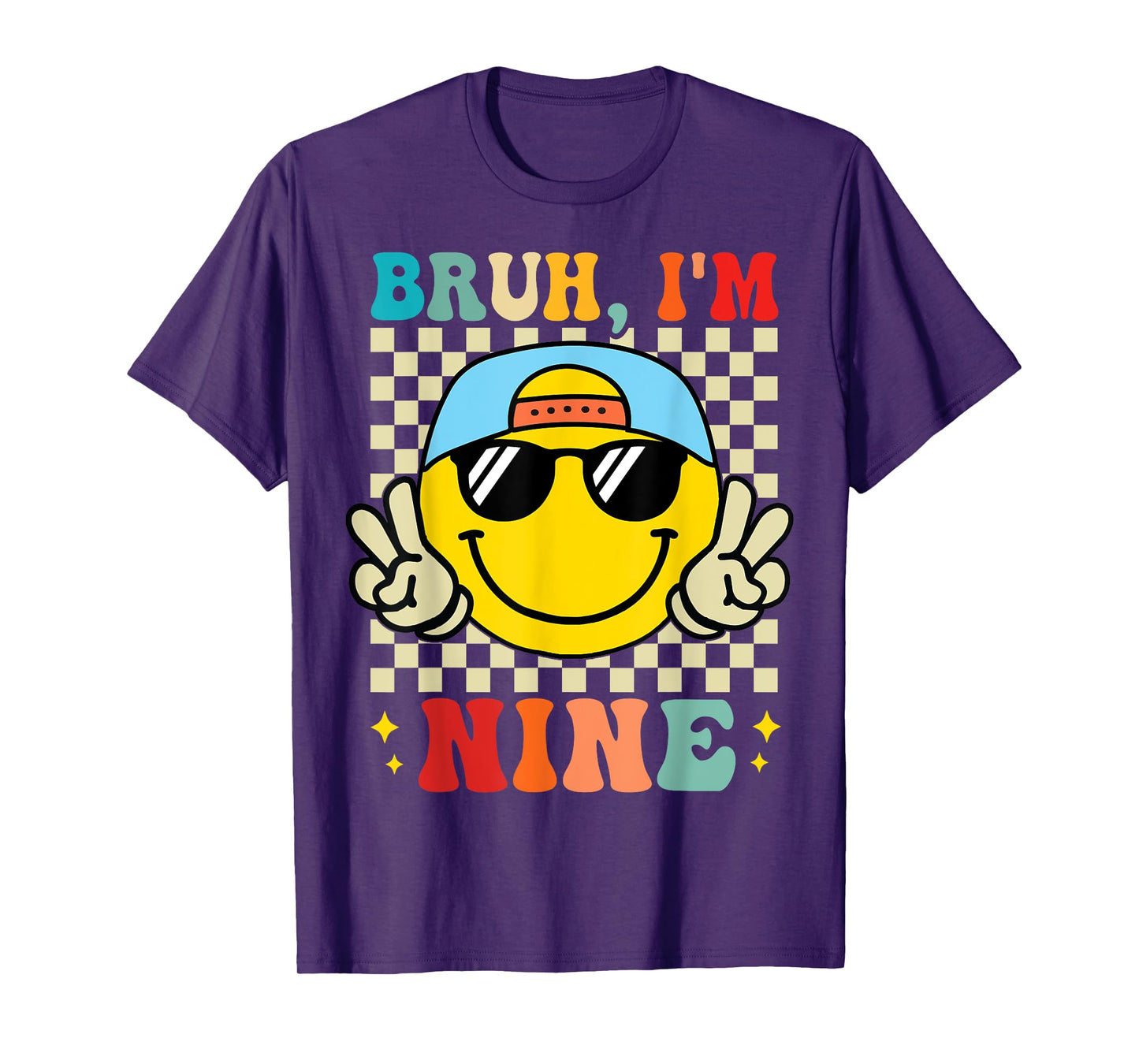 Bruh I'm Nine 9 9th Birthday Groovy Boys Girls 9 Years Old T-Shirt